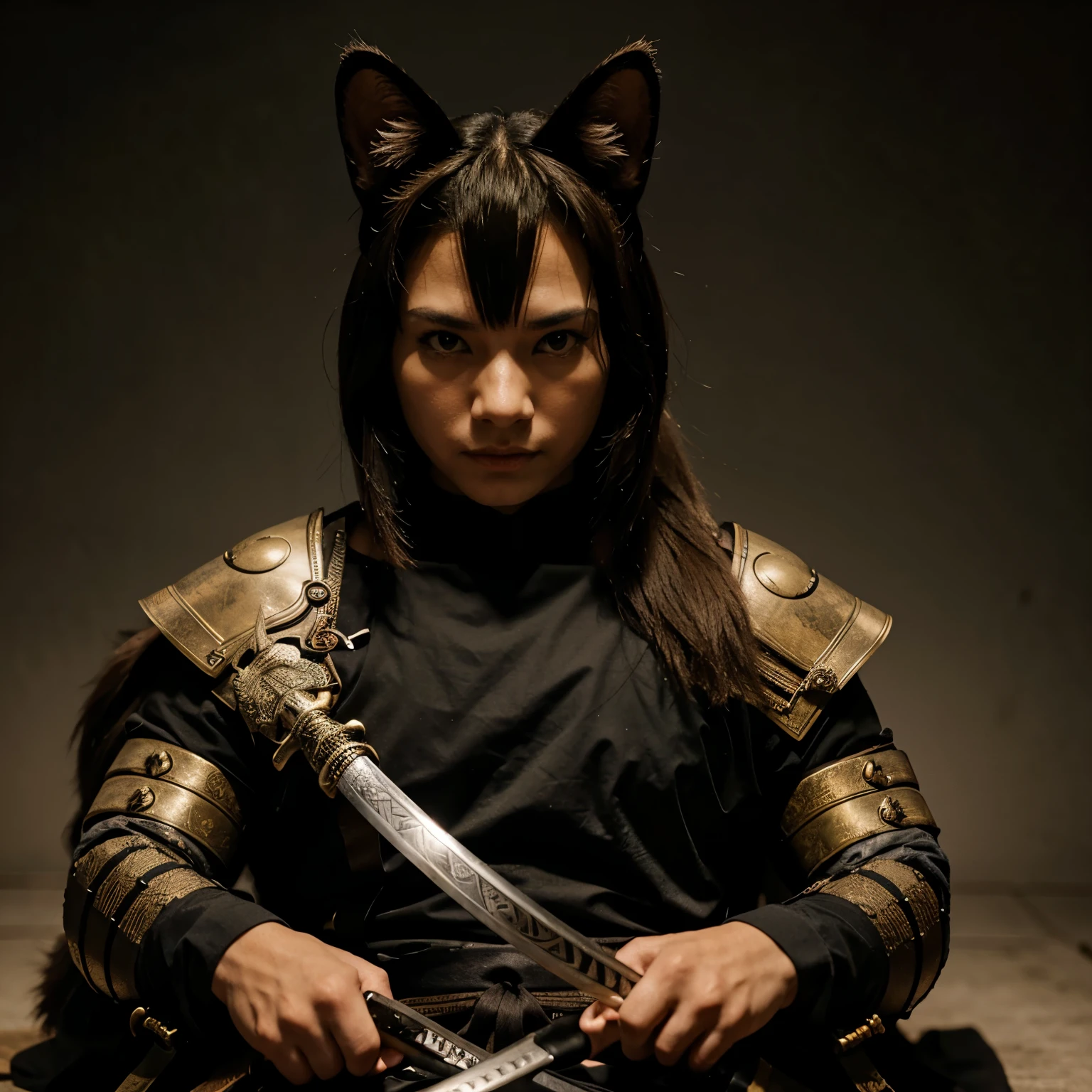 Un gato con una espada samurai
