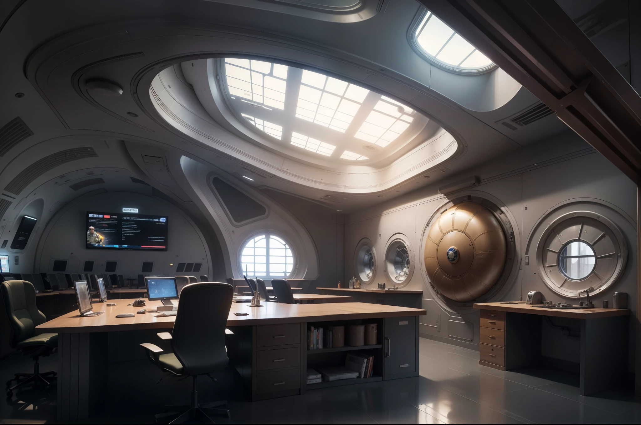 A space with a sense of technology, officers mess on a spaceship
