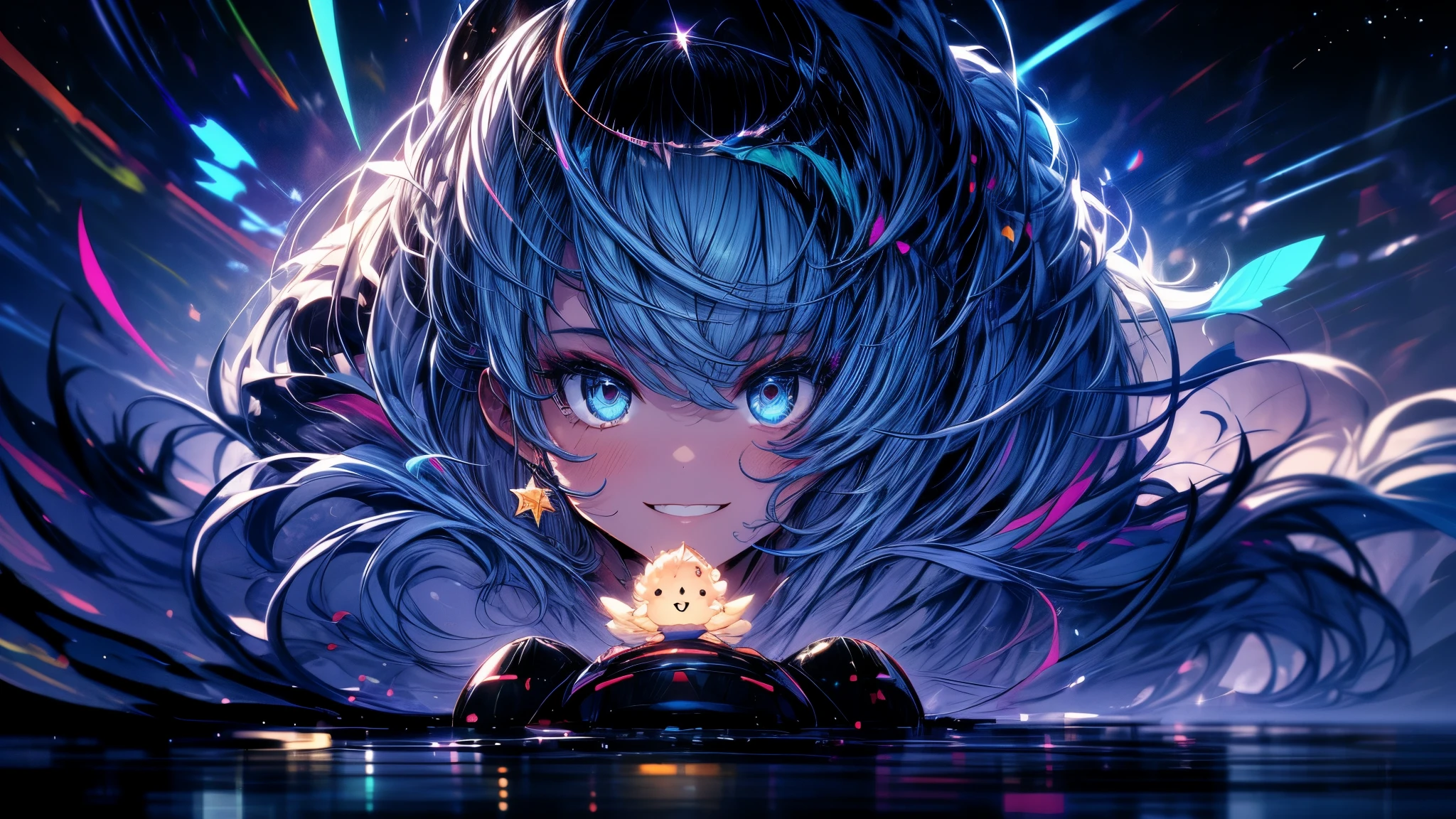 chica, nube, vistoso, Cold, obra maestra, sentarse, de un lado, oblicuo, sonrisa, estrellado, estrellas
