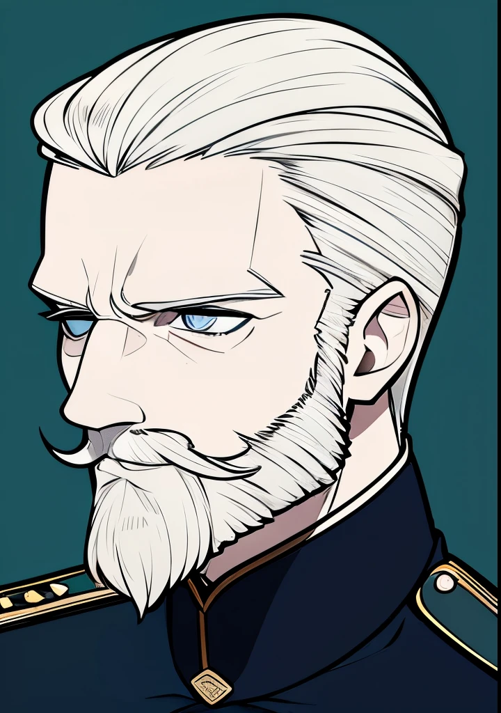 Adult male, white and tender skin, pale blonde slicked back combed short hair, kaisermustache and a ducktail beard, steel blue eyes, green and slightly mature, serious and emotionless facial expression,wearing world war 2 era german fatigues, portrait style, facing forwards