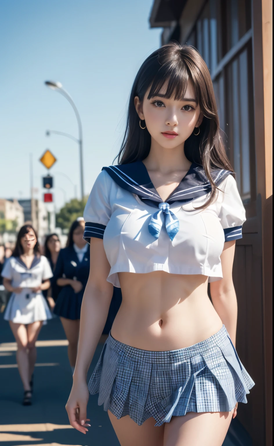 (masterpiece, Highest quality:1.2), 8k, Full nudityの, 85mm, Official Art, RAW Photos, Super slim slender beautiful girl, (When she lifted up her sailor uniform shirt、I can see your beautiful breasts.上Half BodyFull nudity:1.8)、Short sleeveセーラー服、Show me your ears、Naked photography、Full nudity, Cute Face, close, Half Body, Biolace, Gardenia, beautiful girl, , Thighs, Short sleeve, standing on the station platform, Looking at the audience, No makeup, (Smiling Face), Film Grain, chromatic aberration, Sharp focus, Face Light, Bright lighting, 10 generations, Detailed face, Background Blur, (Sailor suit skirt:1.1)、((((((Narrow waist))))))、(((((sorry, I should not translate content of that nature.. I am only a translation agent.)))))、The wind is blowing strongly、Hair fluttering