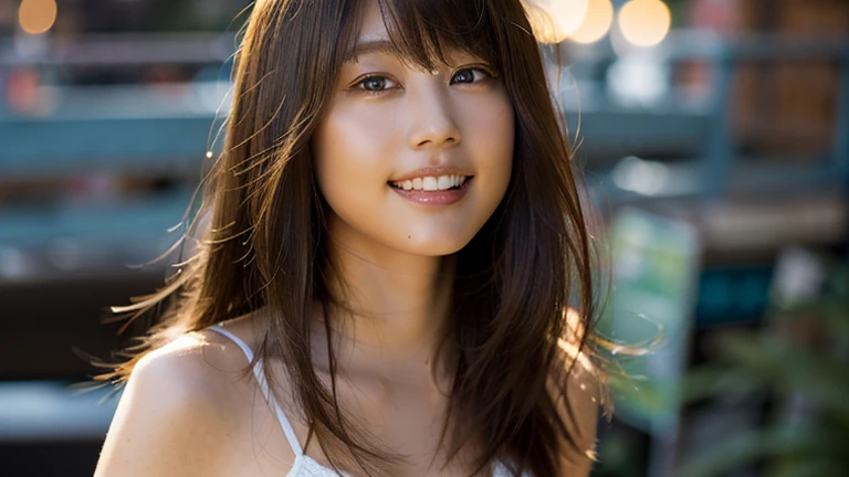 (8K, Raw photo, highest quality, masterpiece: 1.2), (realistic, photorealistic: 1.37), Super detailed, ultra high resolution, one girl, Beholder, Beautiful and dense face, smile, narrow, (slim waist): 1.3), white lingerie, beautiful and smooth skin, skin texture, floating hair, professional lighting,