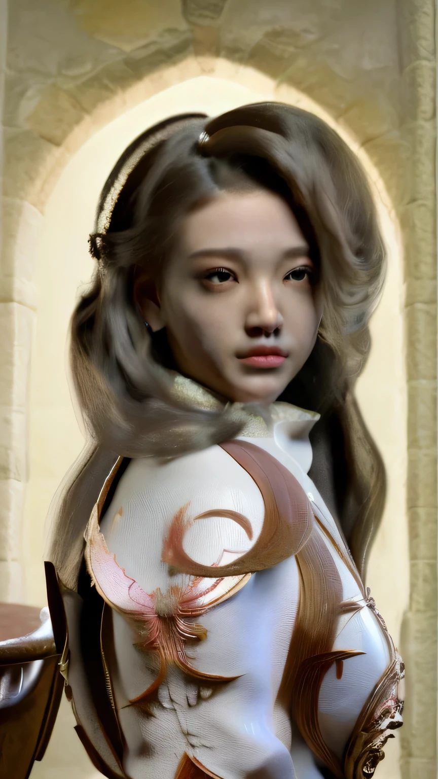 Retrato 8k de um lindo ciborgue com cabelo castanho, intricado, elegante, altamente detalhado, majestoso, Fotografia digital, arte de artgerm e ruan jia e greg rutkowski pintura surreal filigrana de borboleta dourada, vidro quebrado, (obra de arte, side lighting, lindos olhos finamente detalhados: 1.2), HDR, 