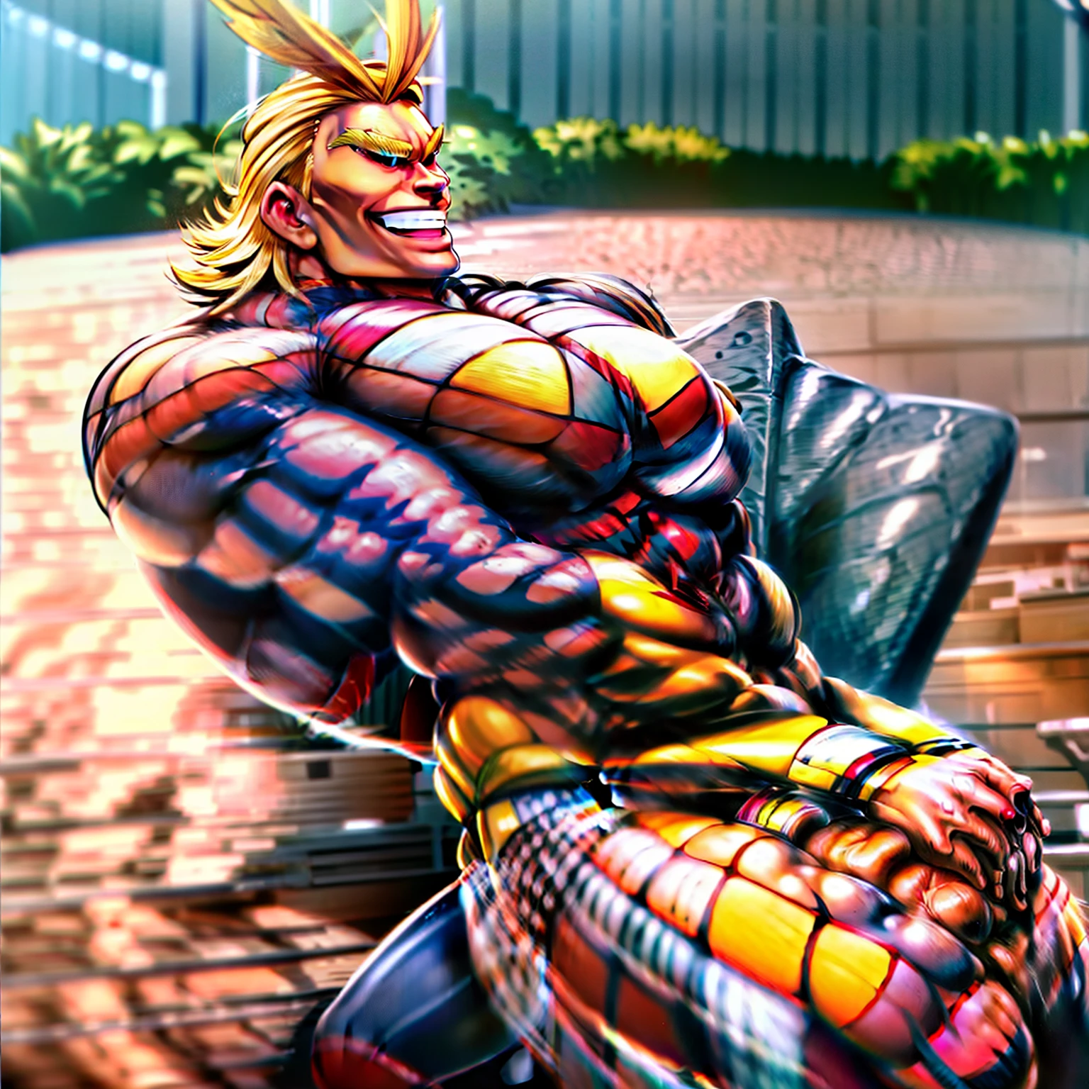 (solo:1.2),1boy, allmight, antenna hair, smile, day, beach, beautiful background, people in the streets, bokeh,
professional, sharp, natural lighting, (masterpiece:1.2), realistic, extremely detailed, intricate details, absurdres, 4k, 8k, hdr, highres, anime, manga, (crotch big bulge in sexy thong lingerie:1.2), (lingerie bra:1.2), (lingerie lace:1.2), erection nipples