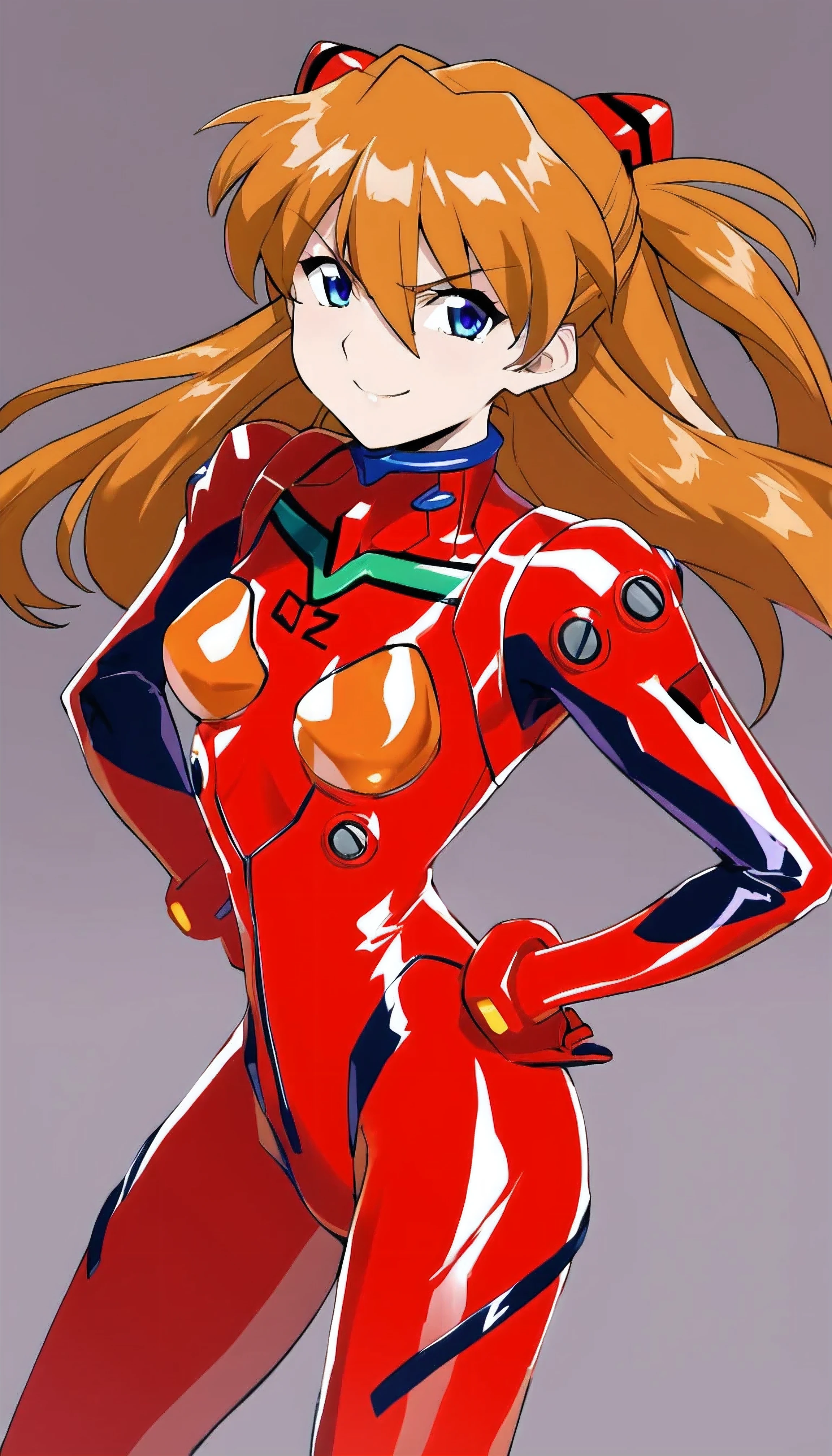 (highly detailed body) ,disorganized ,absolute resolution ,incredibly disorganized ,(absolute shiny clothes),highest quality, super shiny clothes ,Asuka, 1 girl, alone, long hair, looking at the viewer, smile, bangs, blue eyes, orange brown hair, gloves, hair between eyes, Are standing, cowboy shot, V-shaped eyebrows,shiny red body suit, turtleneck, headgear, Happy, take your feet apart, put your hand on your waist, pilot suit, braces, (shiny metallic red plugsuit:1.6) ,1 girl,alone,(change ,small),souryuu Asuka langley, body suit, neon Genesis Evangelion, Moderate chest, (red plugsuit),souryuu_Asuka_langley, body suit, red_body suit, neon_Genesis_Evangelion, Moderate_chest, revenue plug suit ,Glossy plug suit ,Simple white background