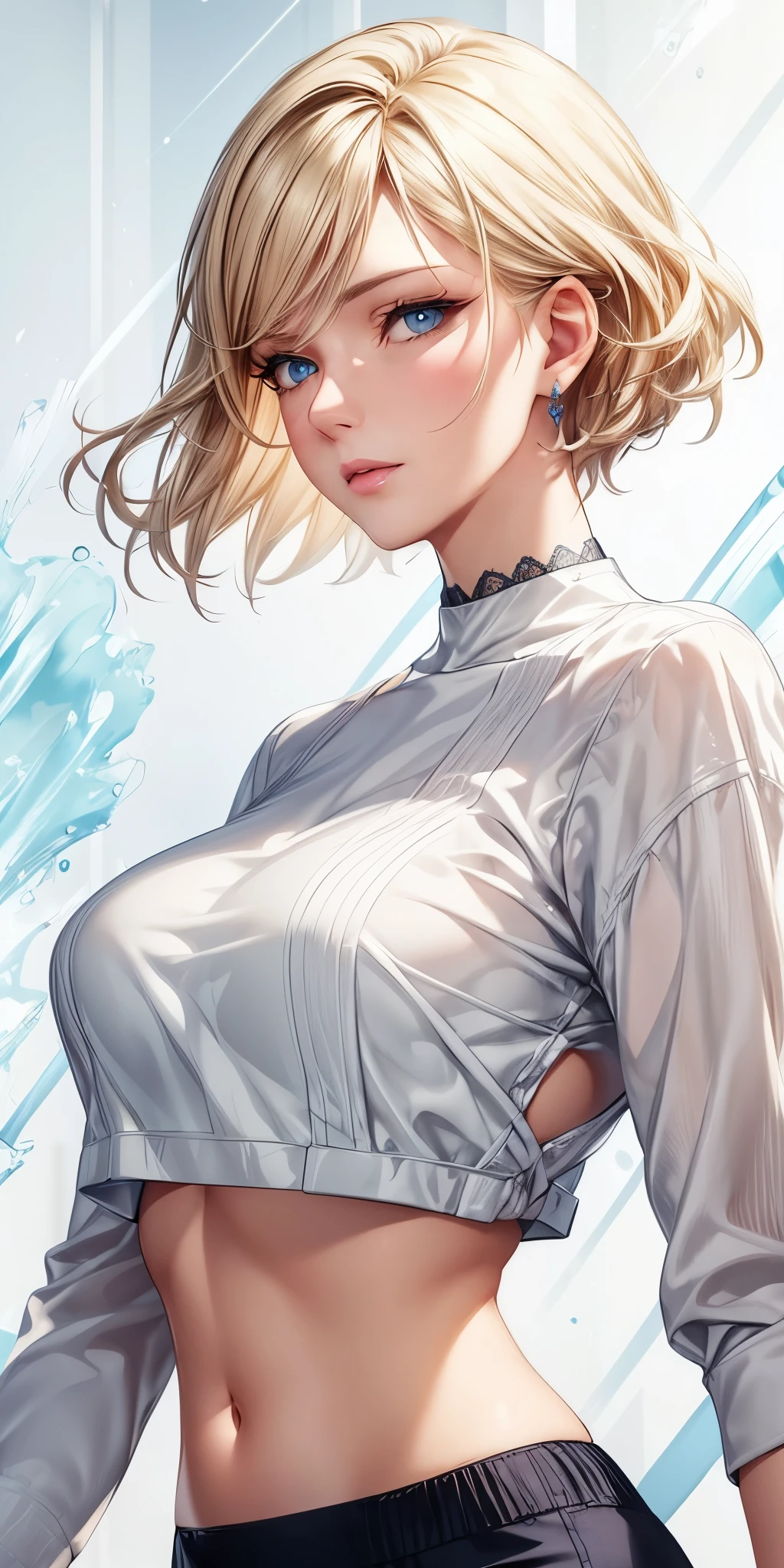 portrait, realistic, elegant mature woman, blue eyes, blonde hair, 4k resolution, ultra detailed cg, beautiful cg, soft light