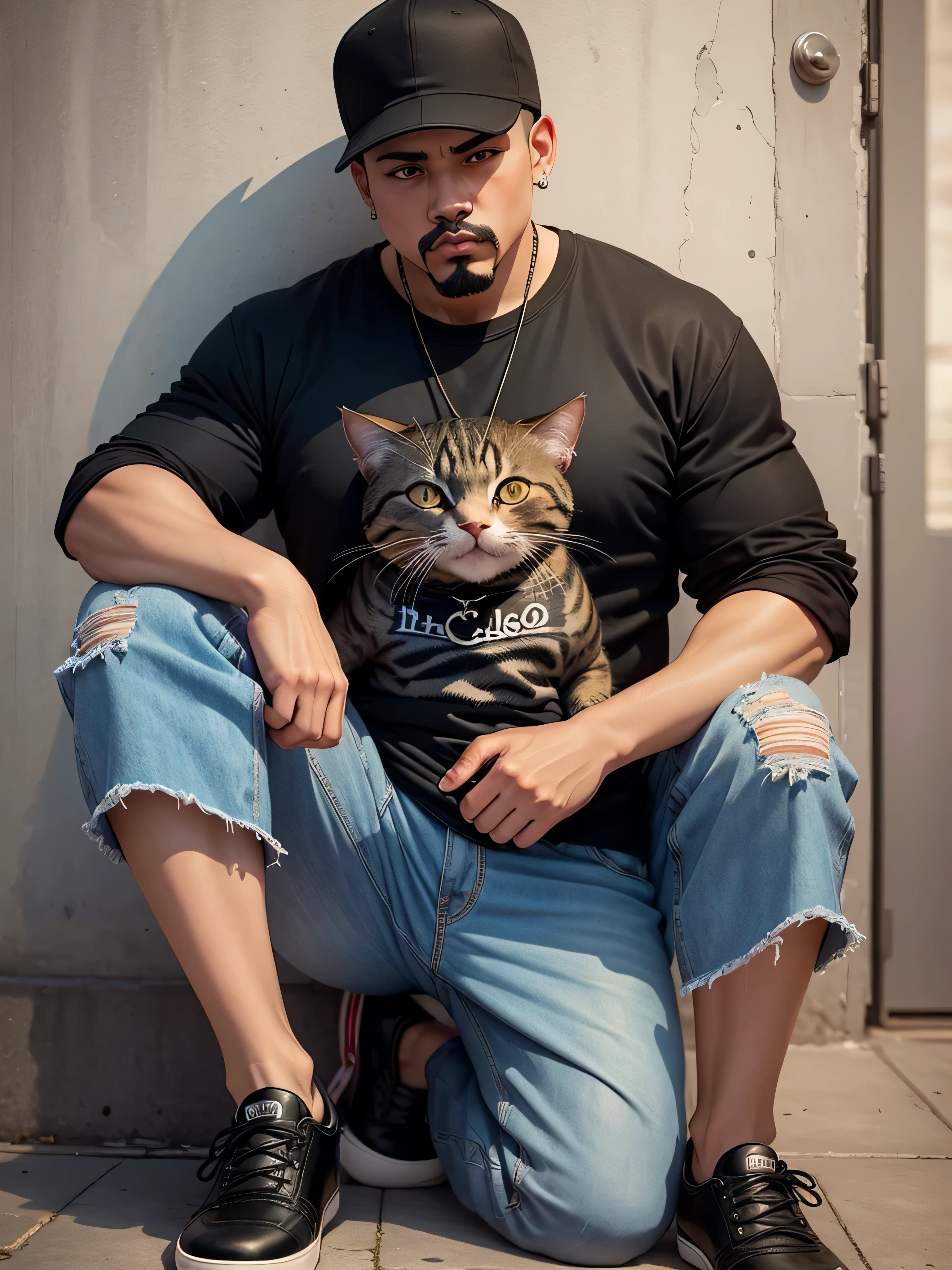 
a cute cat wearing cholo clothing low rider style