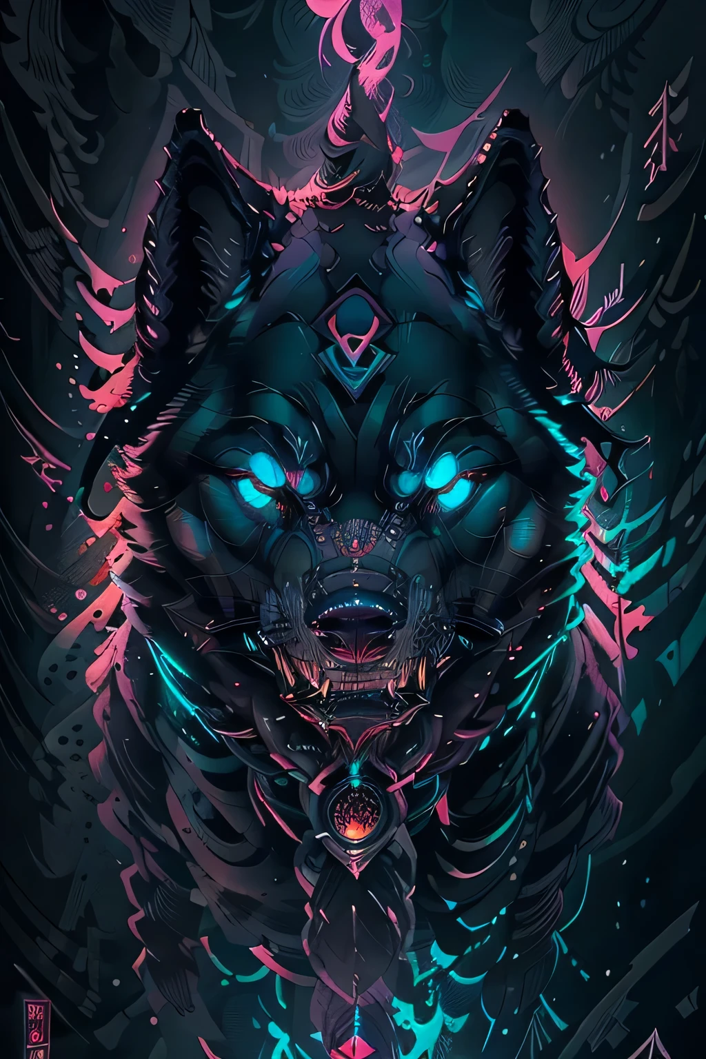 (obra de arte))), mejor calidad, detailed CG illustration, mystical and mysterious figure of a wolf, pelo blanco, Ojos irritados, fierce and intimidating expression, tonos suaves, con poder de hielo, rodeado por un evento de hielo helado en la pantalla en una pose enojada
