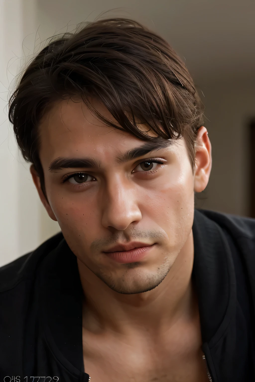 photograph of a 30 year old man, cara perfecta, obra maestra, Bien, ropa interior, negro_Bien, chaqueta, negro_Boxer, muscular, Por el corgo oscuro, ojos verdes. Labios gruesos, Nariz bonita. Chico muy guapo ((realista)) ((chico)) ((hiperealista))
