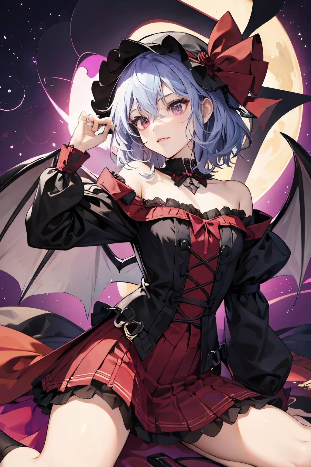 masterpiece, best_quality, 1girl, solo, (goth:1.2), remilia scarlet, 