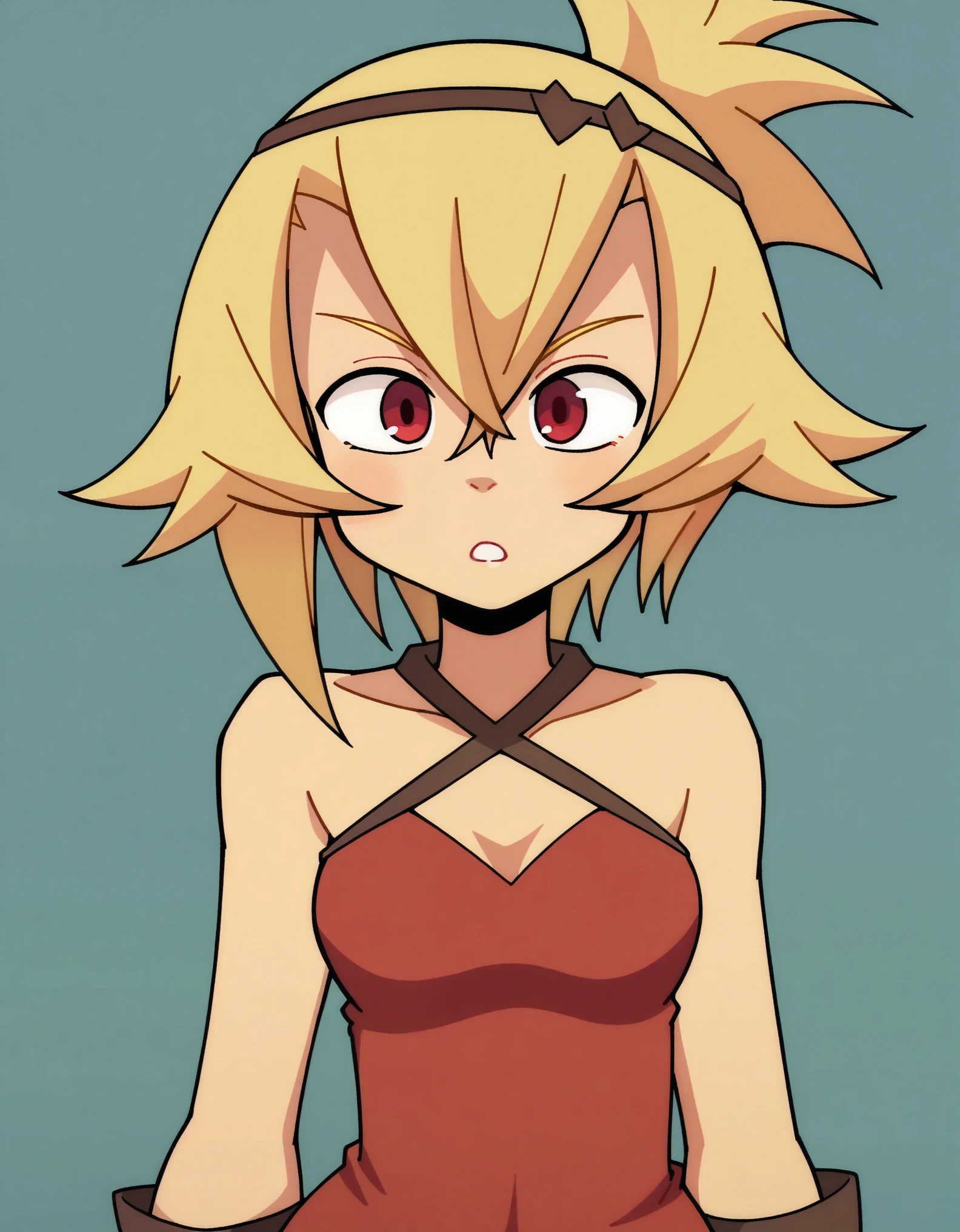 wakfu,1girl,red dress,short blonde hair,red eyes,
 Mina Tepes