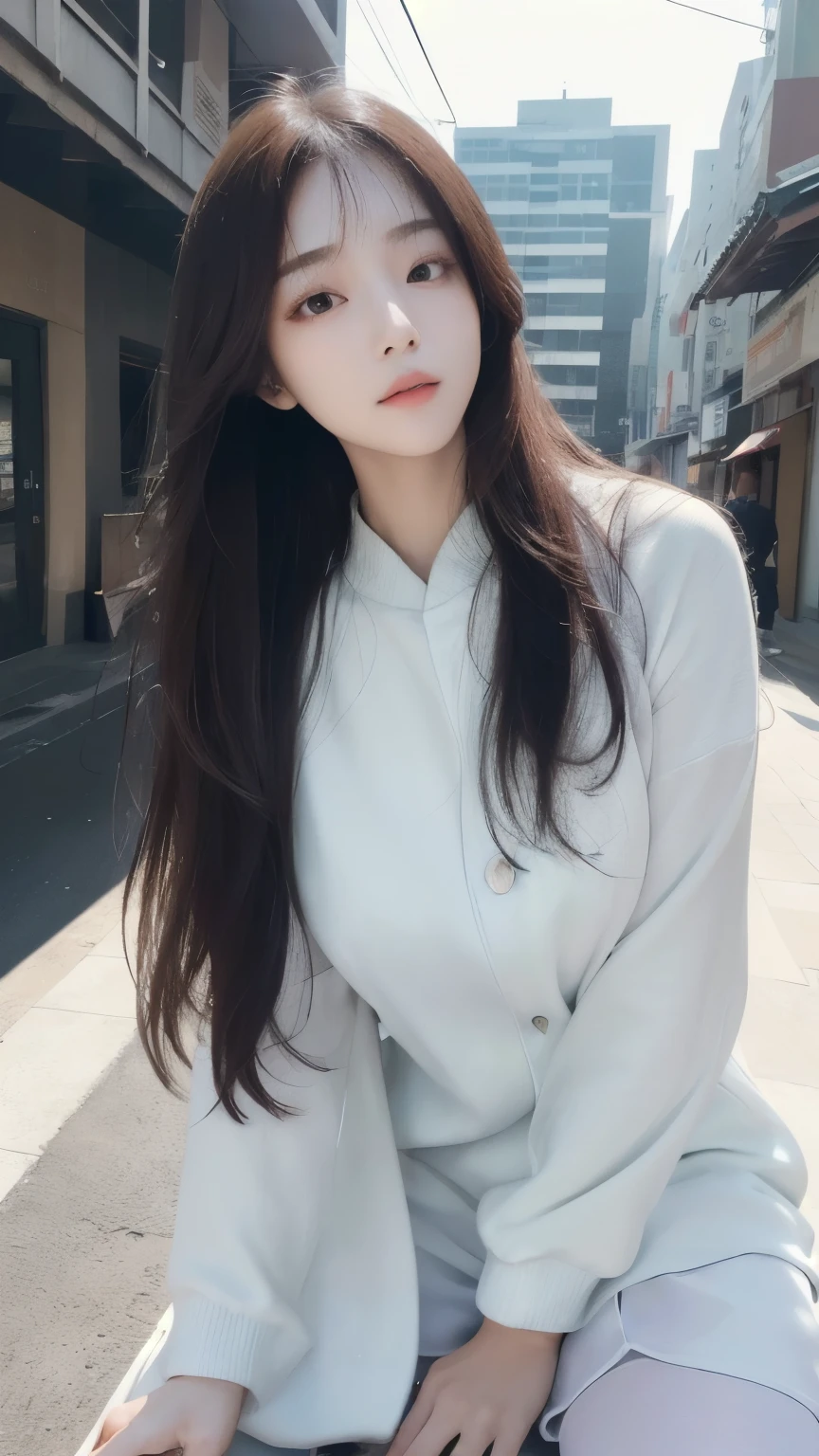 ((high quality, masterpiece:1.4)), 1 woman, ((elegant, majestic, beautiful, korean, upper body, street clothes:1.4, pretty face, At noon, street background:1.2)), absurd, high details, convoluted, convoluted details, sharp focus, screen space reflection, RTX, edge lighting, rim light, rim lighting, best lighting, 8 thousand, HD, full hd, Ultra HD, super resolution, megapixel, Refreshing, lumen reflection, Thai, noise cancellation, shader, After treatment, Post-production, insanely detailed and convoluted, maximalist, surreal, very detailed, stockings, detailed eyes, circle lens, detailed eyes, perfect face,