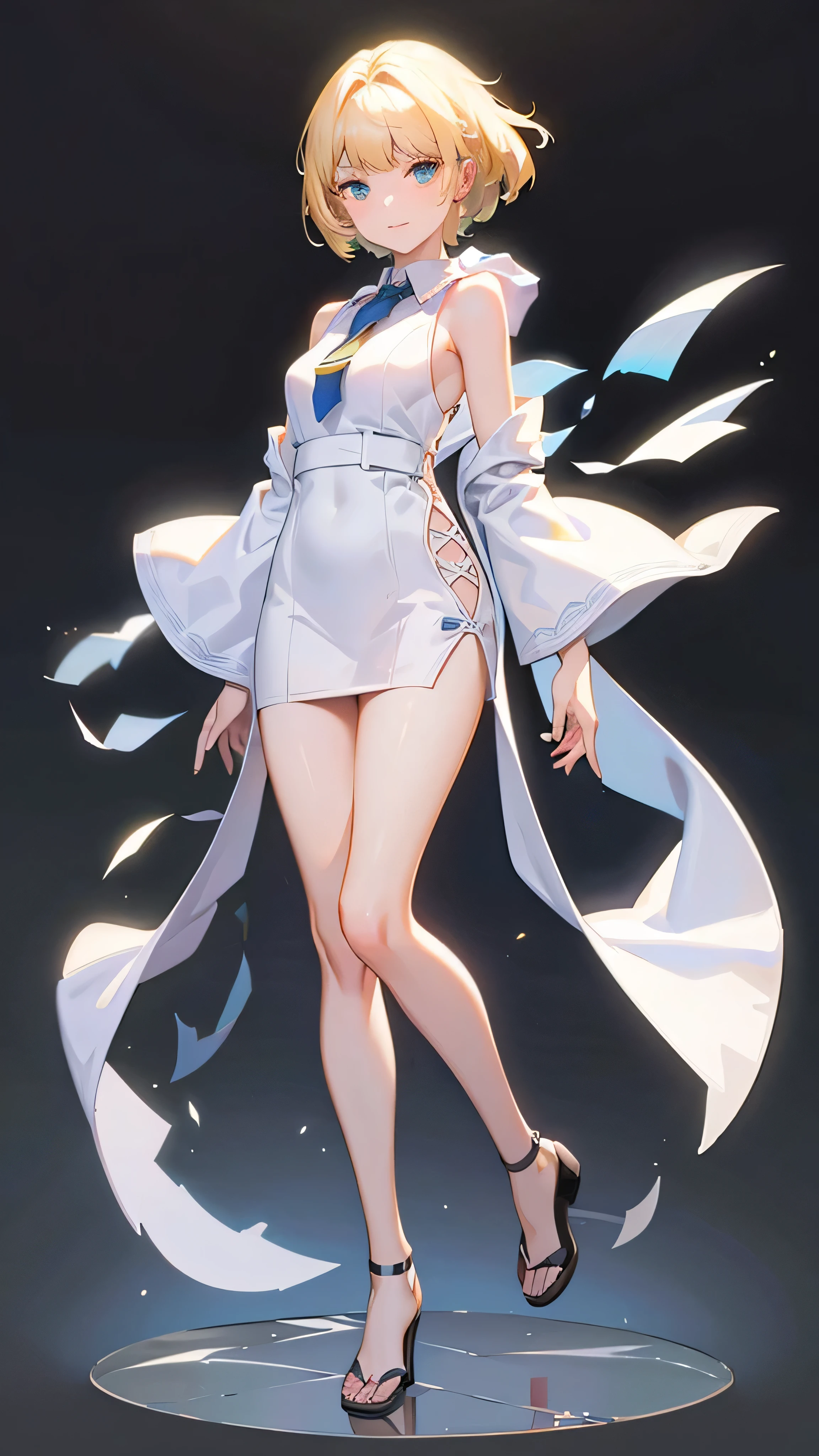 (((the best quality, high resolution, masterpiece, masterpiece, the best, high resolution))). A girl, Solitary. (((I am a beautiful person, Cute girl with delicate white and silver hair, short and small, slim body, and anime faces))). She was a young girl, About ten years old, Gorgeous white skin and medium length hair,Tie it into a big bun. She has depth, Shining blue eyes,tilt. She has no expression on her face. She has a medically correct body and youthful breasts. Her limbs are slender, Have the medically correct number of limbs and fingers. Her dress was white,very short ((cheongsam)), Translucent and transparent, With a blue ivy pattern. Her clothes fluttered in the wind as she posed. Her background is a simple starry sky.