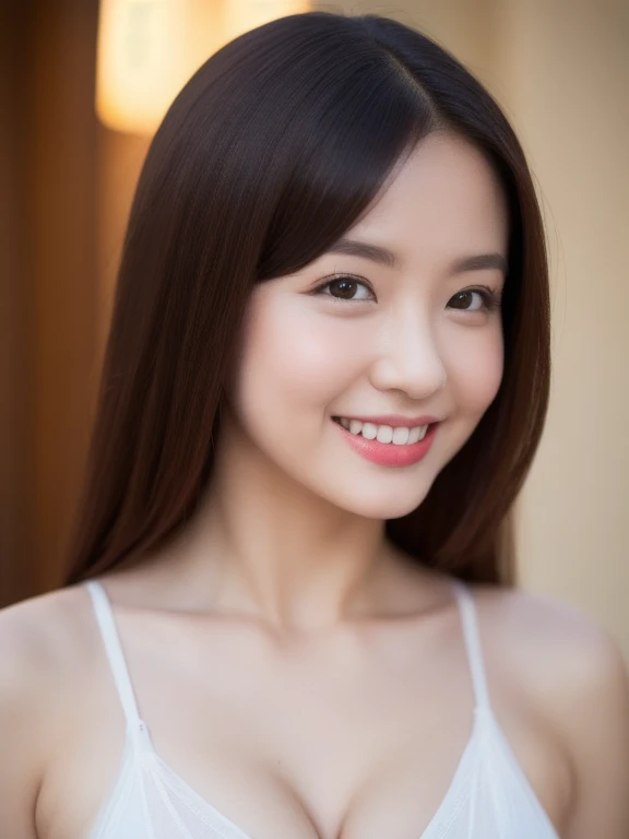 (realistic、masterpiece、Best Quality、8K、highres、high resolution:1.3)、1 glasses girl、smile、Huge breasts、white bikini、pale white skin、looking at viewers、super fine face and eyes、long hair、indoor、 upper body、