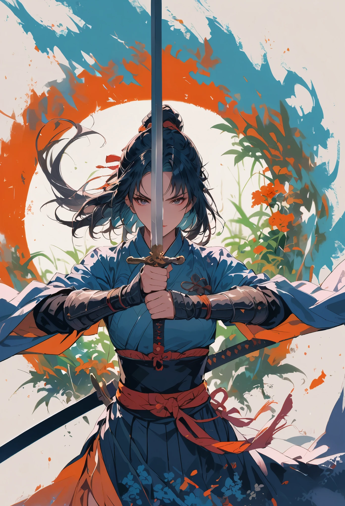 Chinese female swordsman,Sword in both hands
