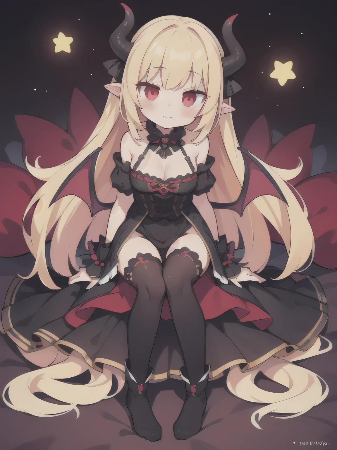 cute succubus, tights, blonde, fantasy wonderland, 1 girl, red eyes, looking at the viewer, blush, full body, dynamic angle, game CG