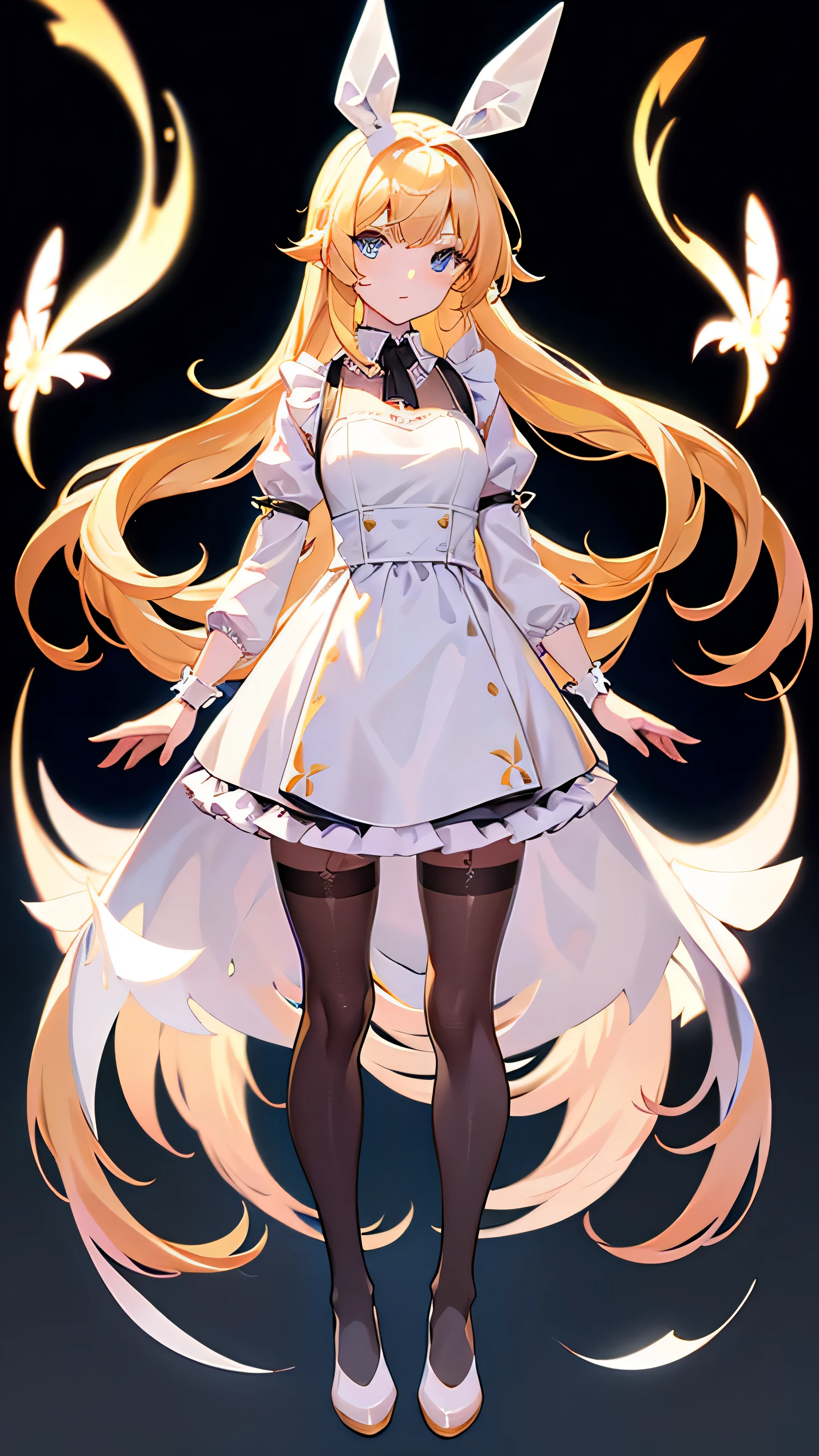 long blonde hair,Full body portrait in maid costume, transparent background
