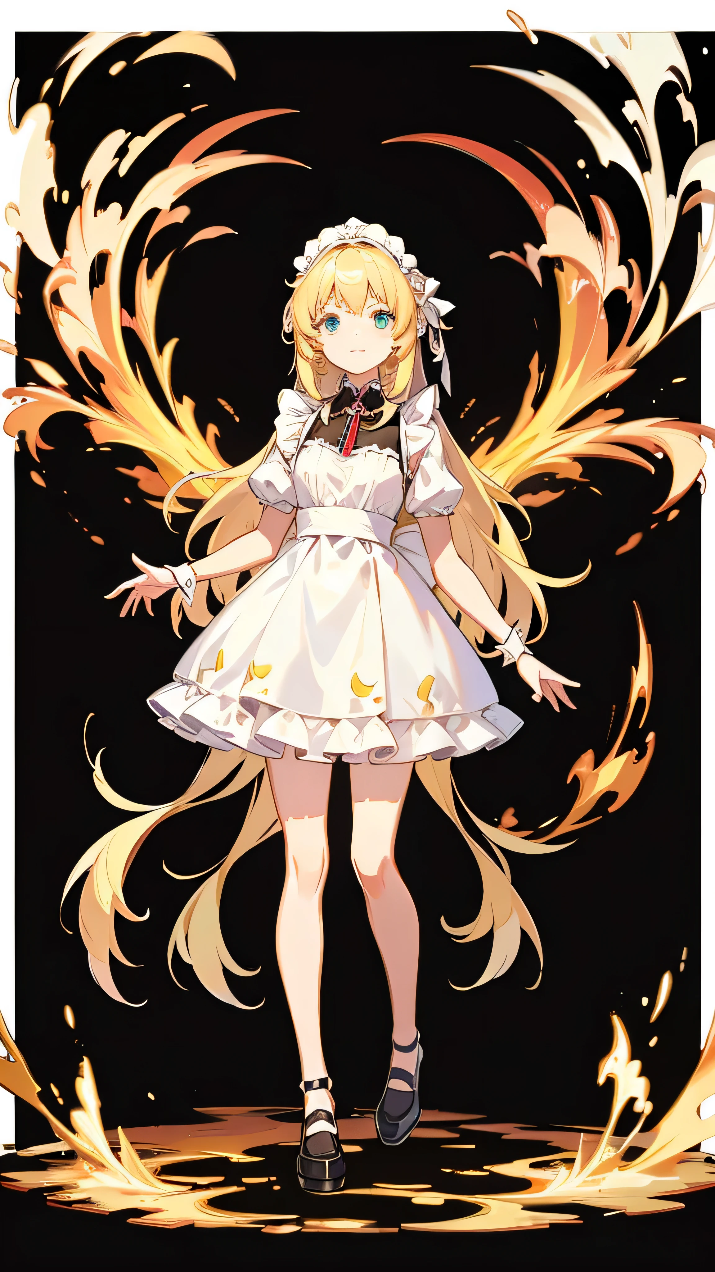 long blonde hair,Full body portrait in maid costume, transparent background