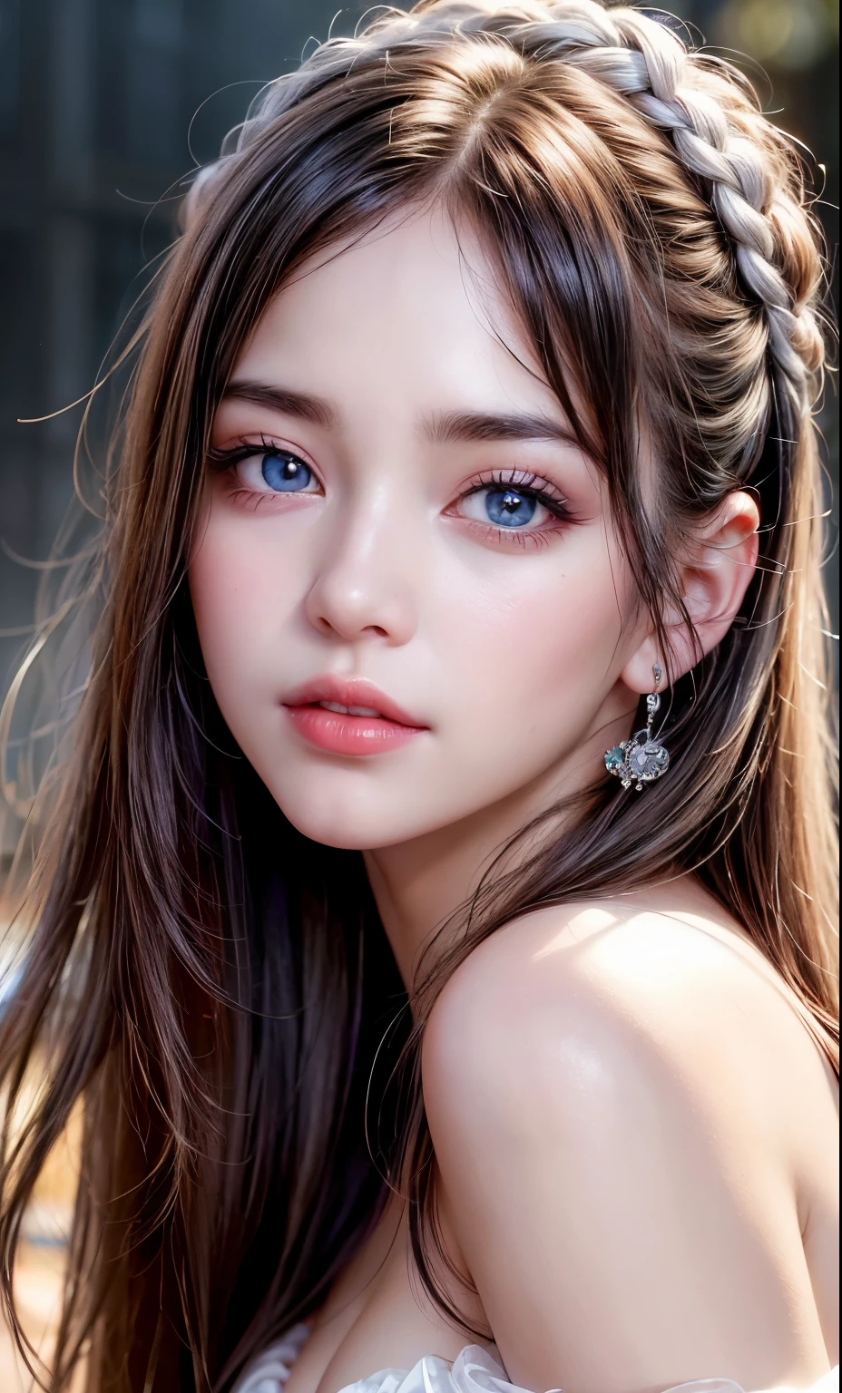 (8k, RAW photo, photorealistic: 1.25), (lip gloss, eyelashes, smiling, bright face, glowing skin, best quality, ultra high resolution, depth of field, chromatic aberration, caustic, wide lighting, natural shading) looking at the viewer with a serene bliss, diffused light, 1woman, (Ultra realistic, high res), (highly detailed eyes, highly detailed hair, highly detailed face, highly detailed plump lips), (off shoulder with open breasts), breasts, upper body, caute smile, (best quality:1.4), Raw photo, (realistic, photo-realistic:1.37), professional photography, cinematic light, (fine face: 1.2),fashion model 20 years old, cute, [[[[pure eyes]]]], [[[[closeup]]]], [[[[chest]]]], [[[[neck]]]], [[[[shoulders]]]], perfect eyes, perfect iris, perfect lips, perfect teeth, perfect skin, soft front light, glow, HDR, (muted colors:1.2), Retrato da mulher、white skin、((cabelo Castanho ondas suaves)) Best Blanco Romantico、8K resolution、Frente Illuminada、American girl portrait、solo、20-year-old、beautiful face、Upper body、medium side cut、beautiful black hair、beautiful little face woman, solo,　black theme,　look at the audience,one woman, It&#39;s real, Wolfzan-6500-V1.3, anime、anime style、beautiful diamond eyes、20 year old american girl、braided hair、swimsuit、portrait beautiful detailed woman, very detailedな青い顔, Reality, beautiful narrow blue eyes, huge file size, Super detailed, High resolution, very detailed, highest quality, masterpiece, An illustration, very detailed, ticker, Unite, 8K painting wallpaper, fine, fine details, masterpiece, highest quality, Hvery detailed ticker uniform 8K wallpaper, face light movie lighting、cute blouse, dark background, oil, masterpiece, diffused soft film lighting, Portrait, highest quality (perfect face:1.4),stunning girl pictures,(8K and、photorealistic:1.25) 、(lip gloss、eyelashes、shiny face、shiny skin、highest quality、超High resolution、Depth of the bounds written、chromatic aberration、caustic road lighting、natural shading、sexy 1girl, Extremely cute,