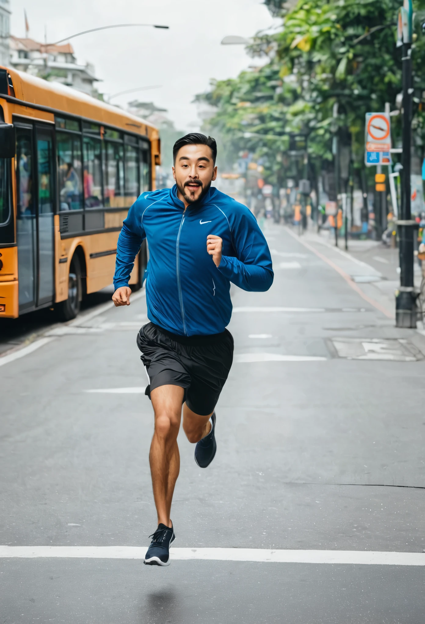 A man running and get the bus