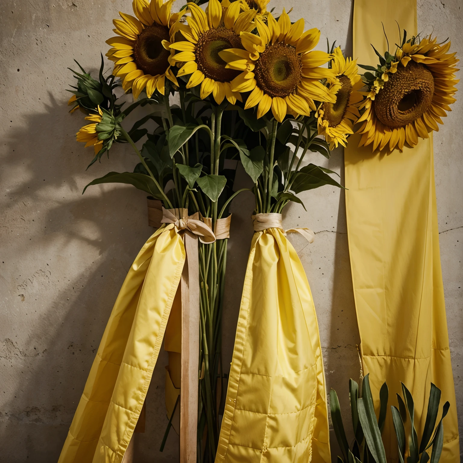 Paisaje de girasoles y flores amarillas que forman la letra M
