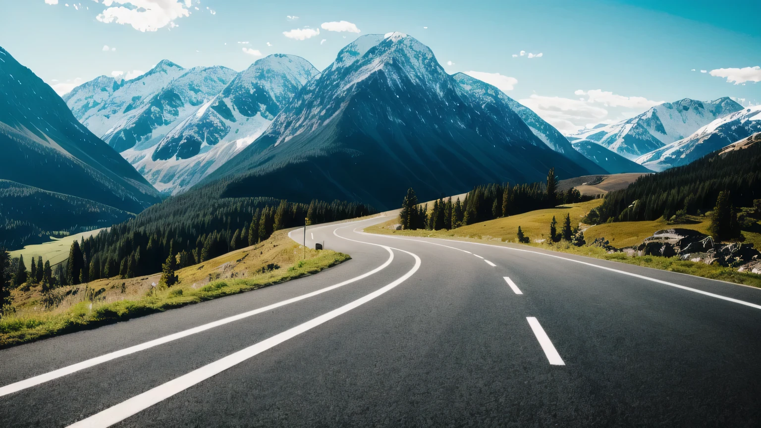 highway photo, steering us down roads we never even knew existed, photorealistic, europea mountains view, UHD, Cinematic color grading, deep depth of field  