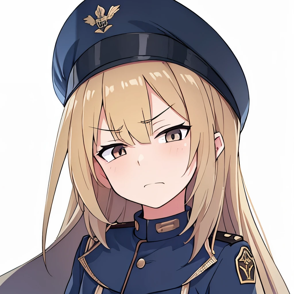 high quality, masterpiece. girl. blonde hair. Brown eyes. gloomy face. gray german  military uniform.