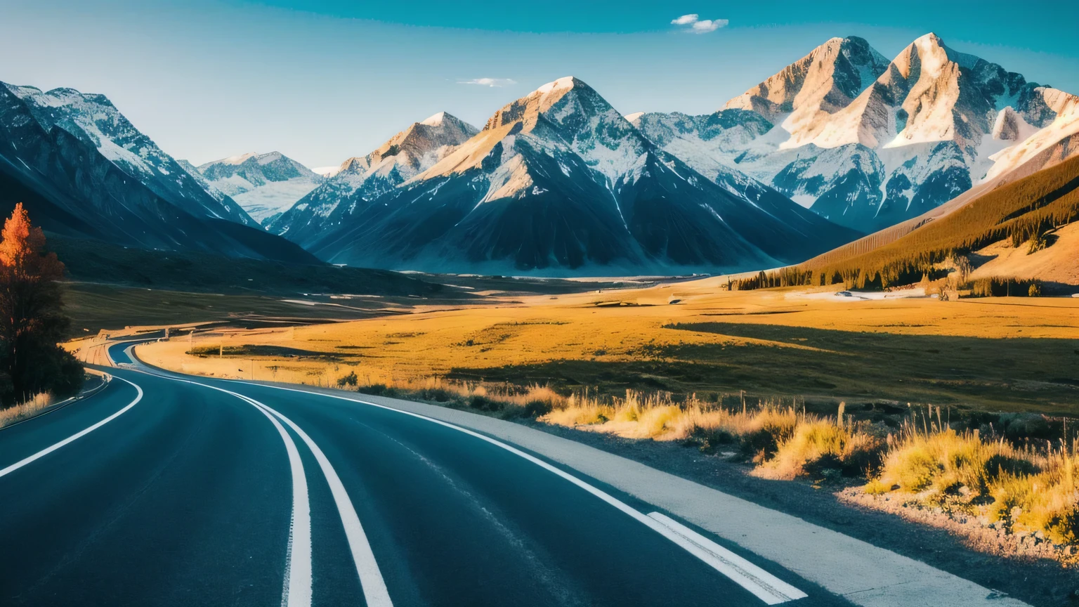 highway photo, steering us down roads we never even knew existed, photorealistic, europea mountains view, UHD, Cinematic color grading, deep depth of field  
