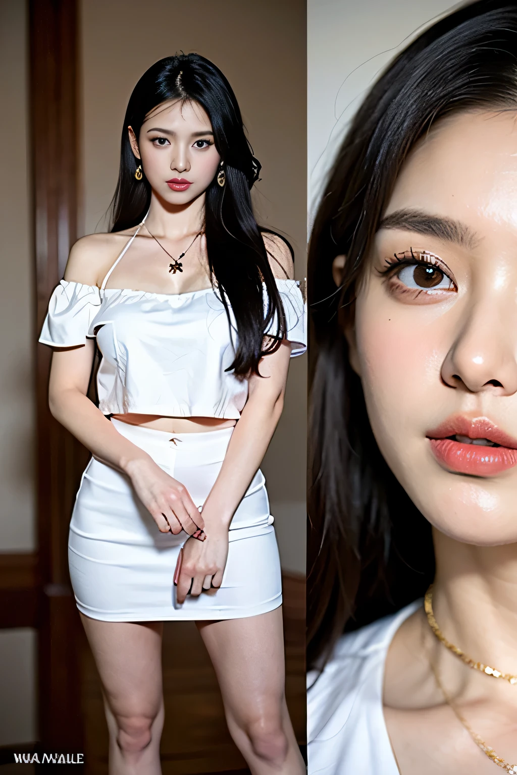 (masterpiece:1.3), (8 thousand, realistic, RAW photos, best quality: 1.4), (1 woman), (full body shot), (Standing attractively like a model), (very sexy), (Beautiful makeover), (유난히 beautiful face), (Build a firm and beautiful body through exercise) (perfect abs), (beautiful face), (beautiful face), (long eyelashes), (double eyelid), (big bust) , (Beautiful heaps), (She is tall and has a really beautiful body.), (small and beautiful feet), (realistic 매우 아름다운 다리), (realistic face), (black hair. parted, long hair:1.3), 아름다운 parted스타일, realistic eyes, (really beautiful and delicate eyes), (realistic skin), (beautiful skin), (blouse, short skirt, realistic 팬티스타킹), (realistic 팬티스타킹), (absurd), (attractive), (ultra high resolution), (extremely realistic), (very detailed), (golden ratio), (realistic 스타킹 다리가 정말 예쁘고 예뻐요..), (realistic 긴 다리), (realistic 팔), (high heel), (necklace), (earring),(beautiful nails manicure), (So beautiful and sexy)
