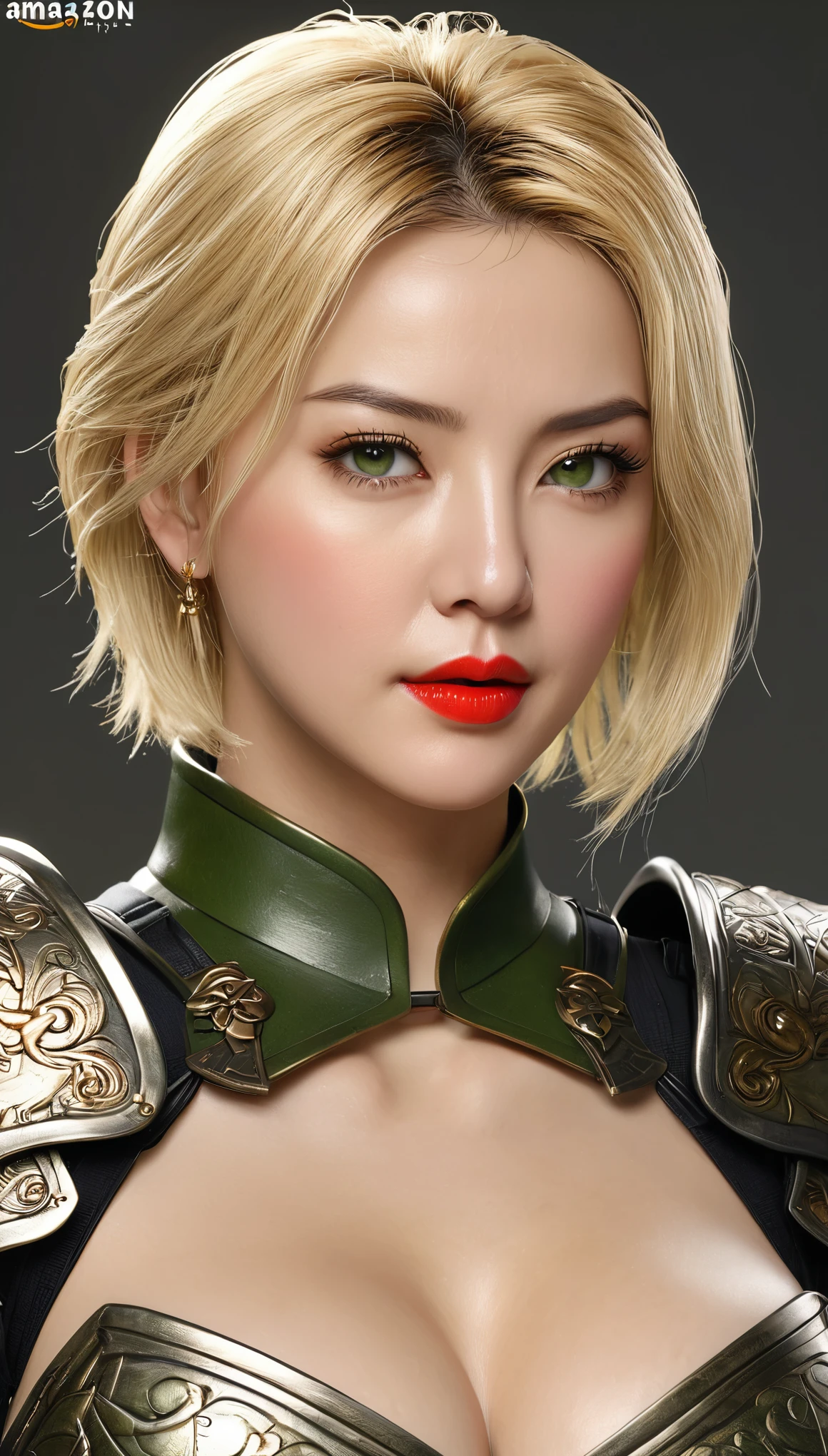 (((hyper real)))、(Amazon Female Warrior)、
Beautiful woman　High level image quality　High resolution　realistic　short hair　blonde mature、middle-aged women、((big big tits))　Fine skin texture、超High resolution、realistic、plump body shape、((中年のBeautiful woman))、beautiful expression 、fine green eyes、blonde hair、３５Amazon Female Warrior、big cleavage、big ass、bright red lips、(simple clothes)and(Wearing simple armor)、(i have a weapon)、