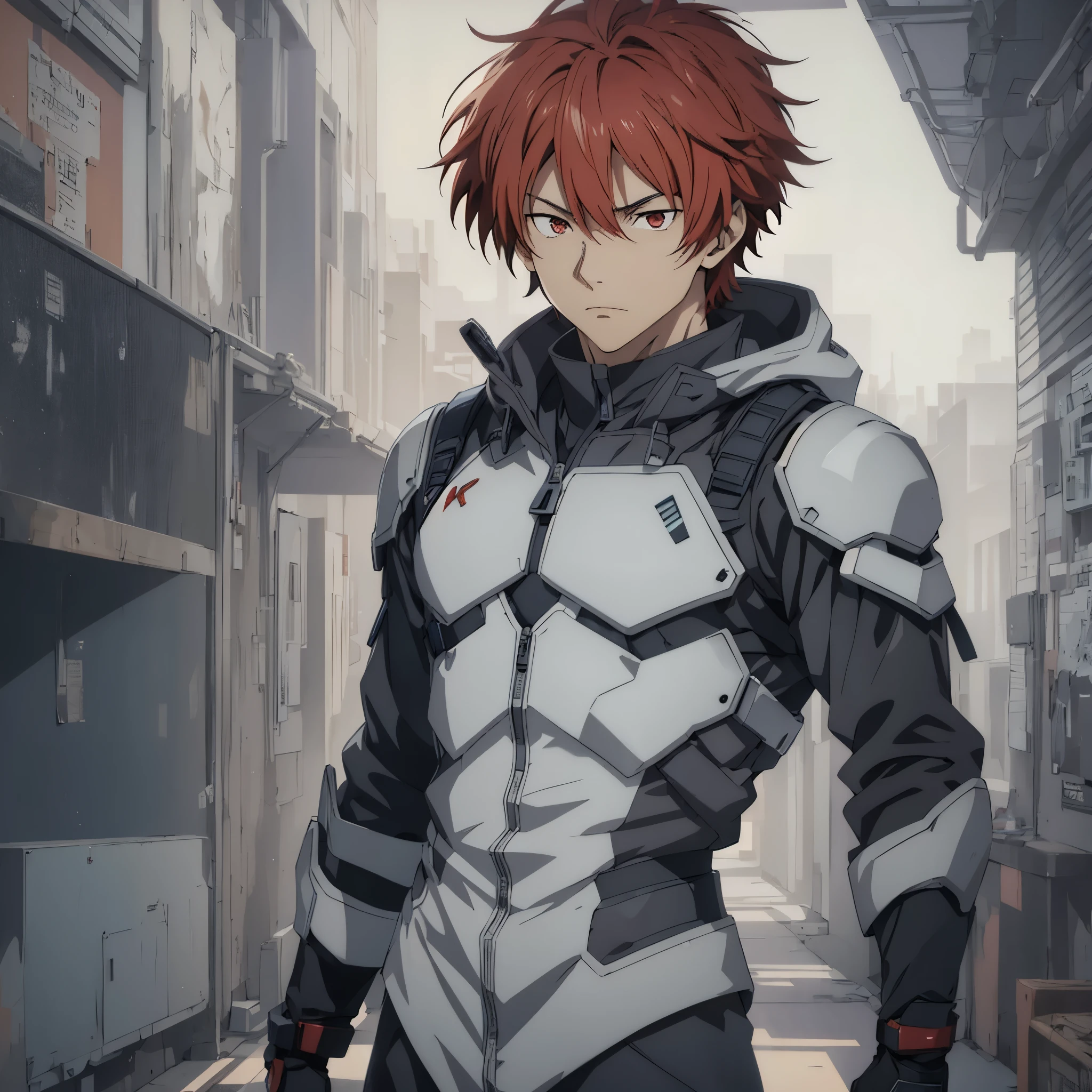 
1 male, solo, red hair , anime character wearing combat suit, kaworu nagisa, anime handsome man, male anime character, tall anime guy with red eyes, hajime yatate, anime, fubuki, action anime pose, yukito kishiro, young anime man, official art, makoto kano, male anime style, masterpiece, rtx, ray tracing, highly detailed, best quality, official art