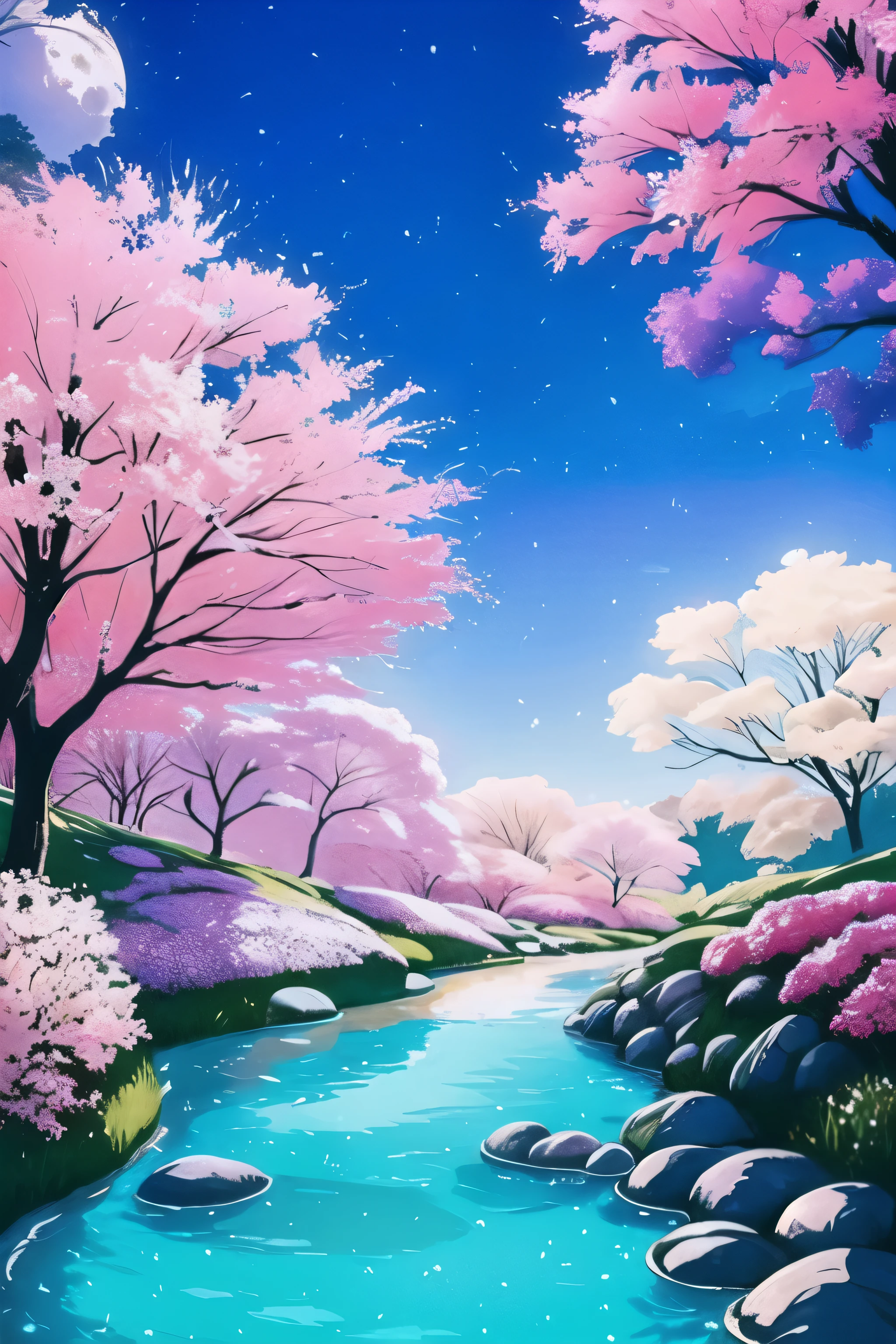 In this fantastic landscape, dreams and reality intertwine. The air is filled with the intoxicating scent of flowers, A symphony of delicate scents. that'It's as if the flowers have released their souls.., thats essence blends with the ambrosial breeze caressing your skin..Full moon in the sky