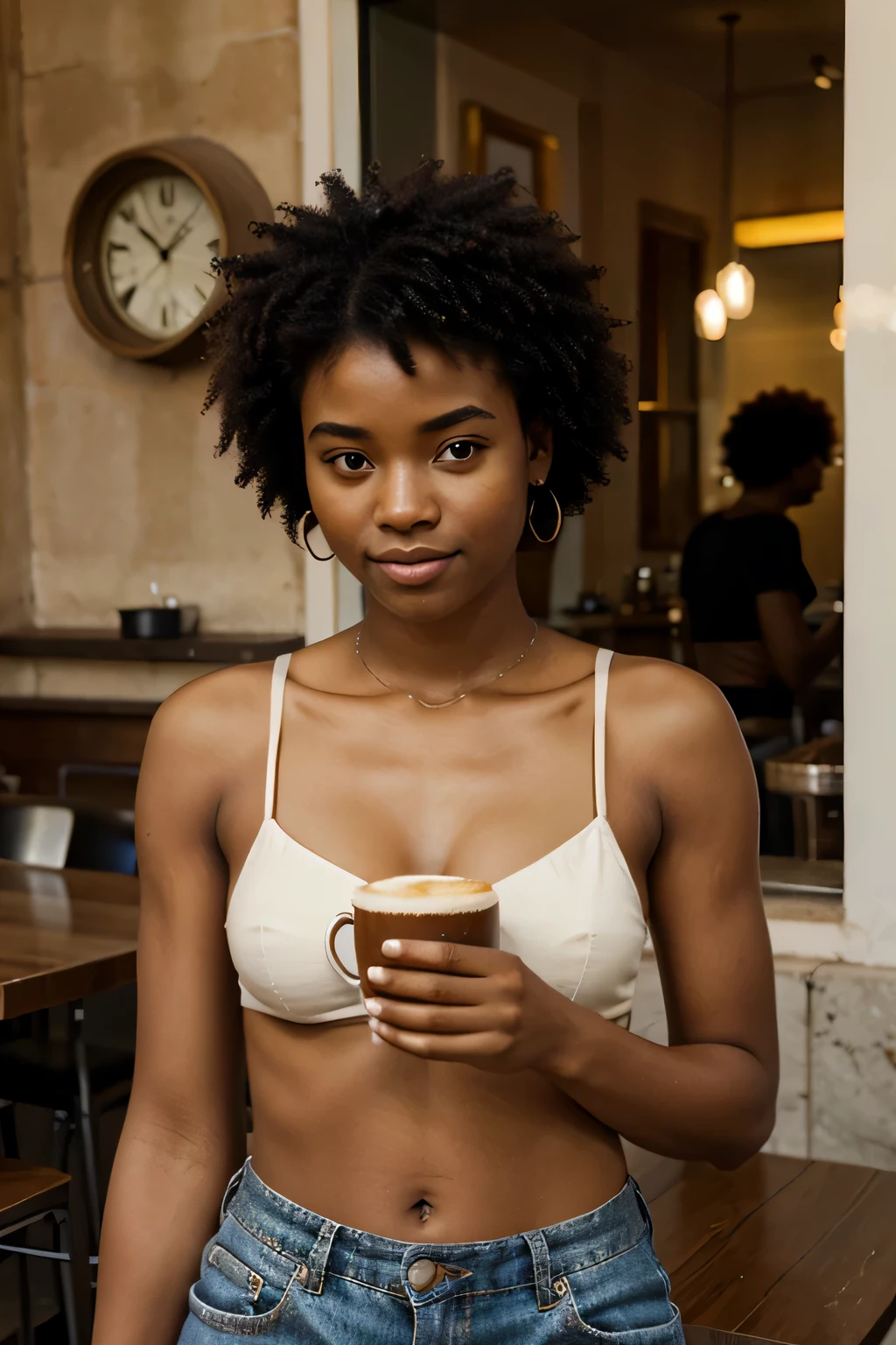 jeune fille afro americaine dans un cafetariat