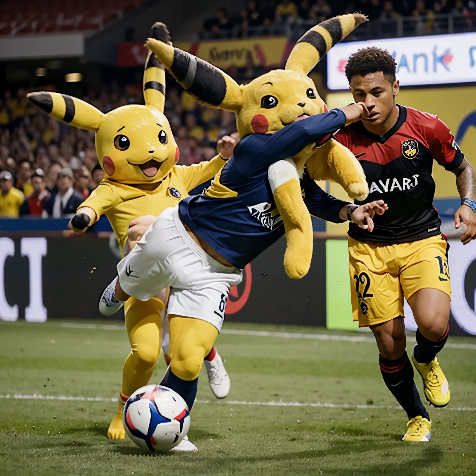 Pikachu dando uma voadora no Neymar