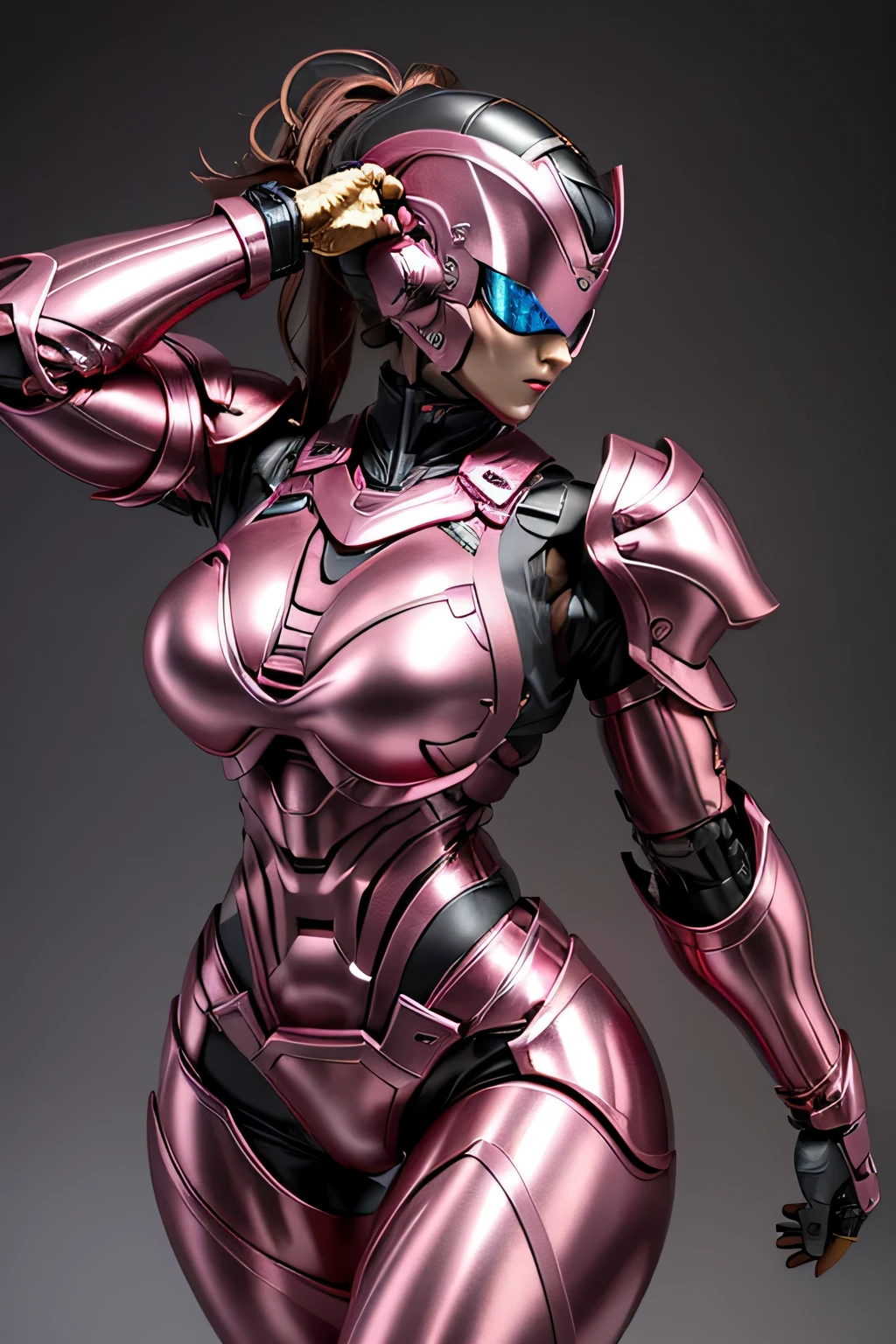 female robocop solo、Armor that completely covers the whole body、very large armor、Helmet covering the head、Eyes hidden by thin straight goggles:1.3、The lower half of the face is exposed:1.5、luscious lips、Shocking pink metallic armor、Armor that completely covers the chest、thin and long legs、Vibrant Posel Body View,big and full breasts:1.5, (sports body:1.5)、five fingers、Photos in the city