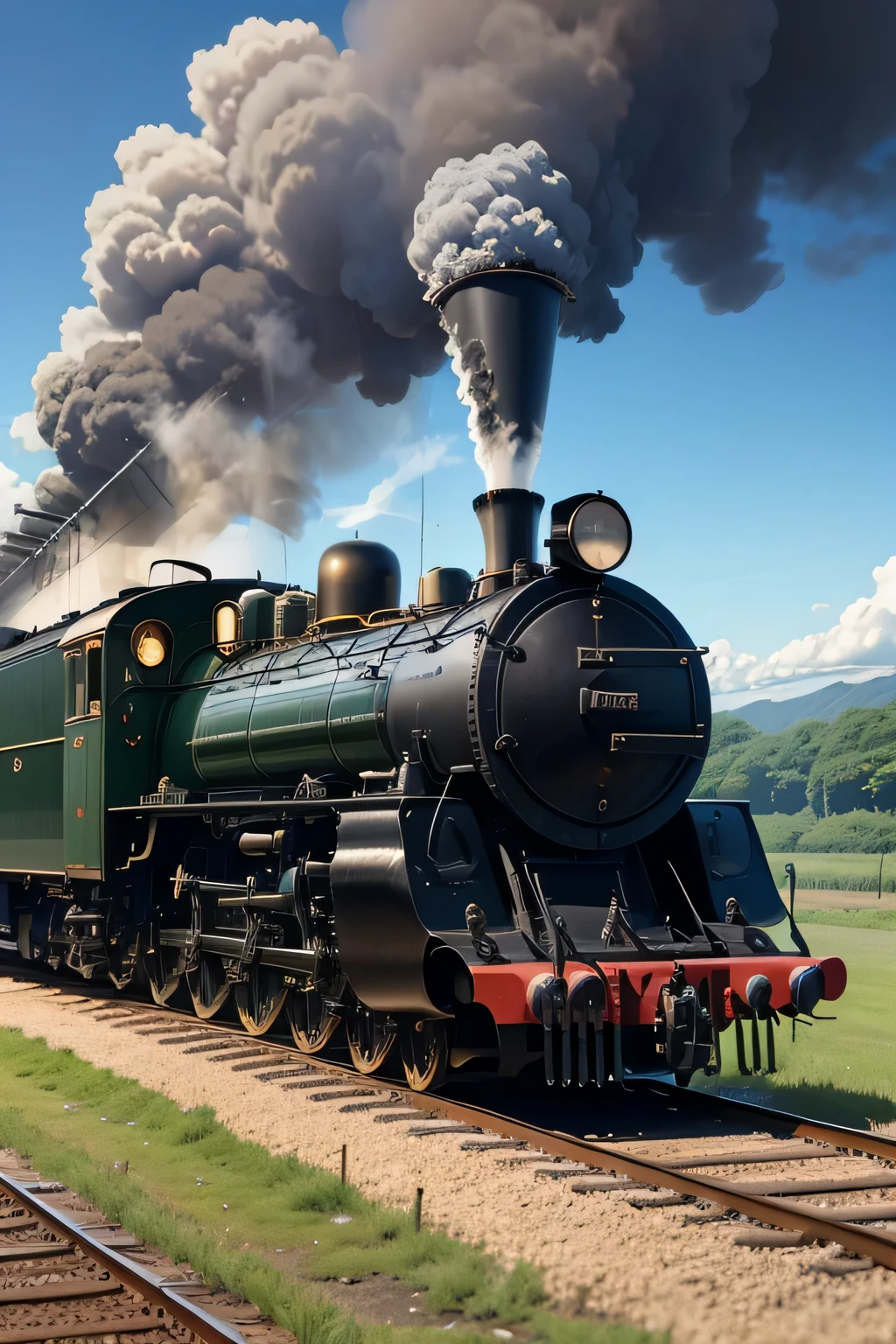 Showa steam locomotive､black steam locomotive､SL､run through the countryside､cigarette､D-51, masterpiece, 最high quality, high quality, High resolution, 