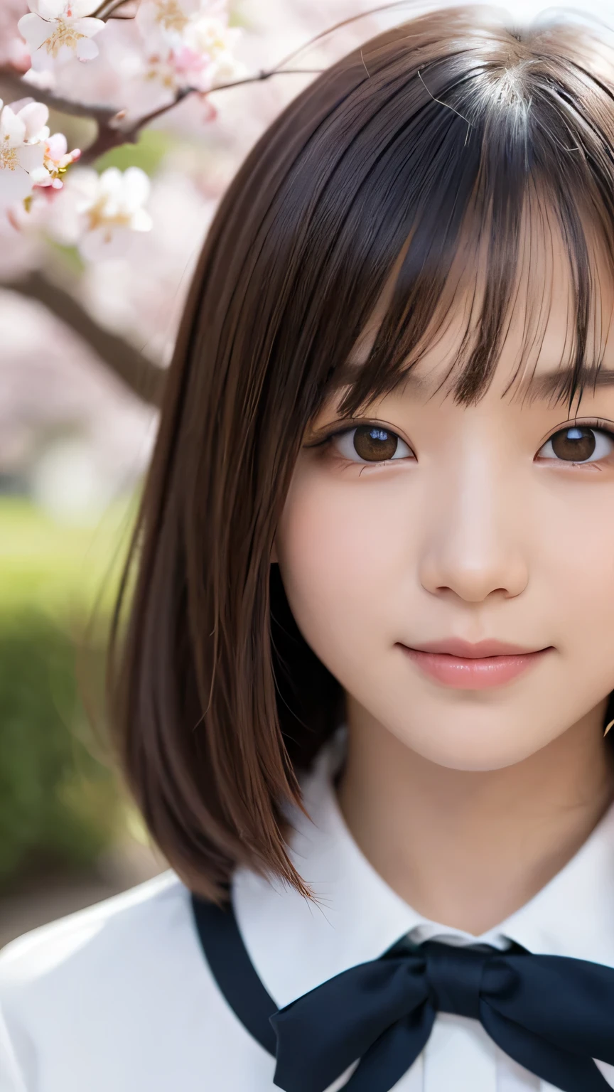 one girl, (a beauty girl, delicate girl:1.3), (14 years old:1.3),
break, (spring, cute uniform:1.3),
break, (Street view:1.3), (cherry blossoms fall:1.3), (wool gloves), perfectly trimmed fingers,
break, very fine resolution, (symmetrical eyes:1.3),
break, small breasts, brown eyes, parted bangs, brown hair, girl,
break, (Eye and face details:1.0), (get closer to the face, enlarge the face, face focus:1.0),close up of face,
break, (masterpiece, highest quality, Super detailed, detailed face, 8K),SakuraFubuki,cherry blossom petals,smile,random pose