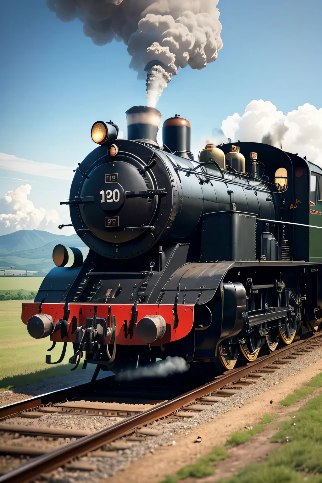 Showa steam locomotive､black steam locomotive､SL､run through the countryside､cigarette､D-51, masterpiece, 最high quality, high quality, High resolution, 