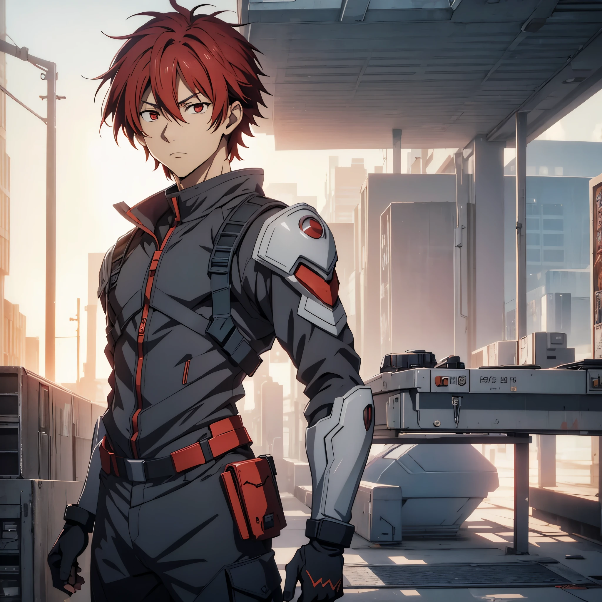 
1 male, solo, red hair , , anime character wearing combat suit, kaworu nagisa, anime handsome man, male anime character, tall anime guy with red eyes, hajime yatate, anime, fubuki, action anime pose, yukito kishiro, young anime man, official art, makoto kano, male anime style, masterpiece, rtx, ray tracing, highly detailed, best quality, official art