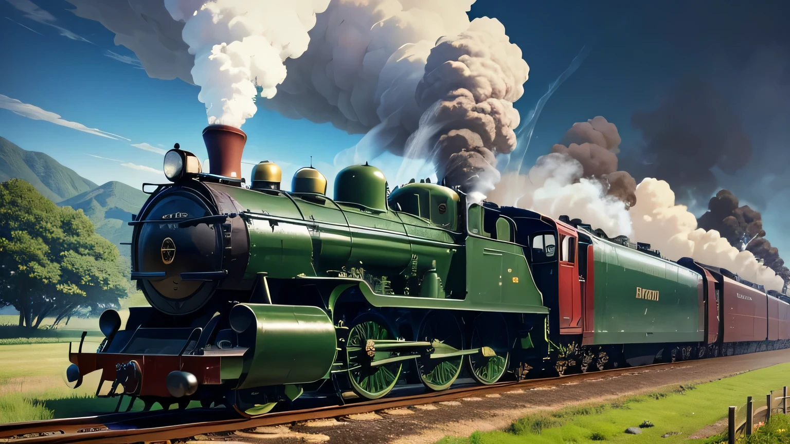 Showa steam locomotive、SL、run through the countryside、cigarette、D-51, masterpiece, 最high quality, high quality, High resolution,