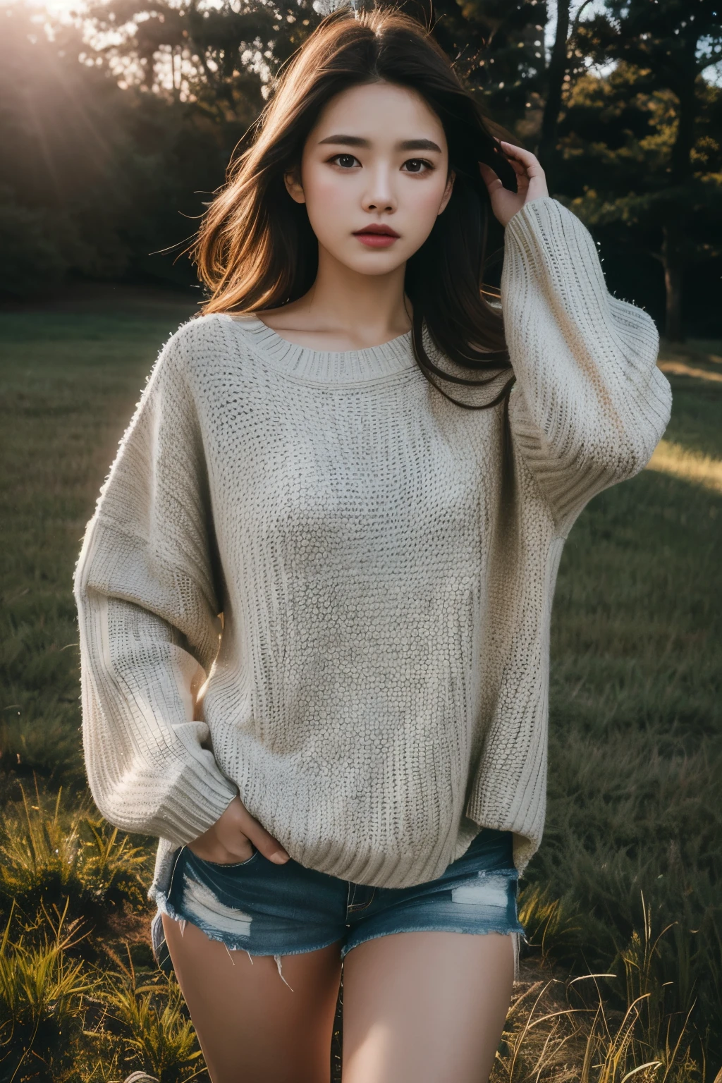 1girl,best quality,8K,cinematic lighting,ultra HD,masterpiece,ultra high res,(photorealistic:1.2),extremely high quality RAW photograph, outdoor, wear sweater.
