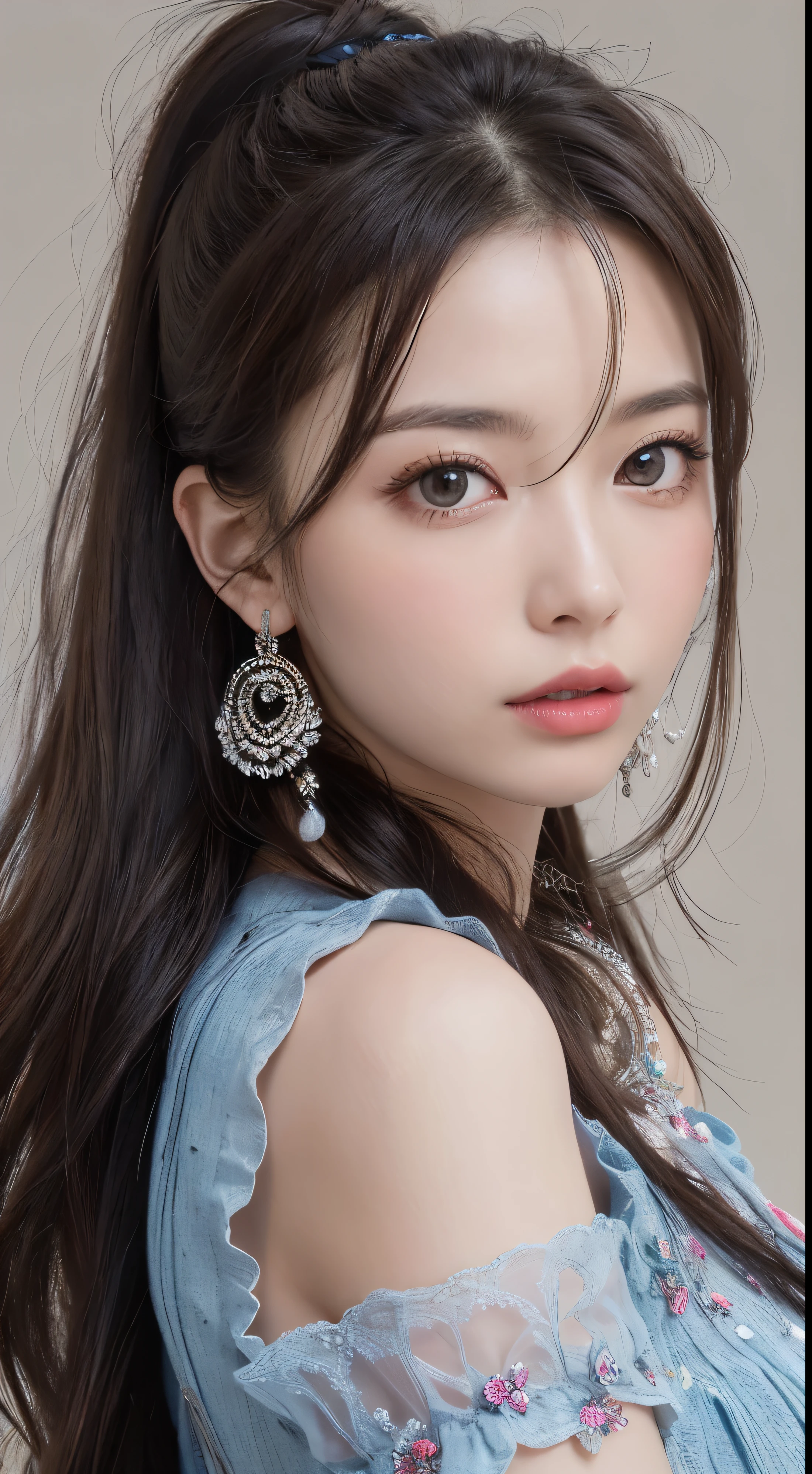 ((highest quality, 8K, masterpiece :1.3)), 1 girl, Pretty woman with emphasizing:1.3, (black hair, ponytail, big breasts :1.2, School, super detailed face, fine eyes, double eyelid
