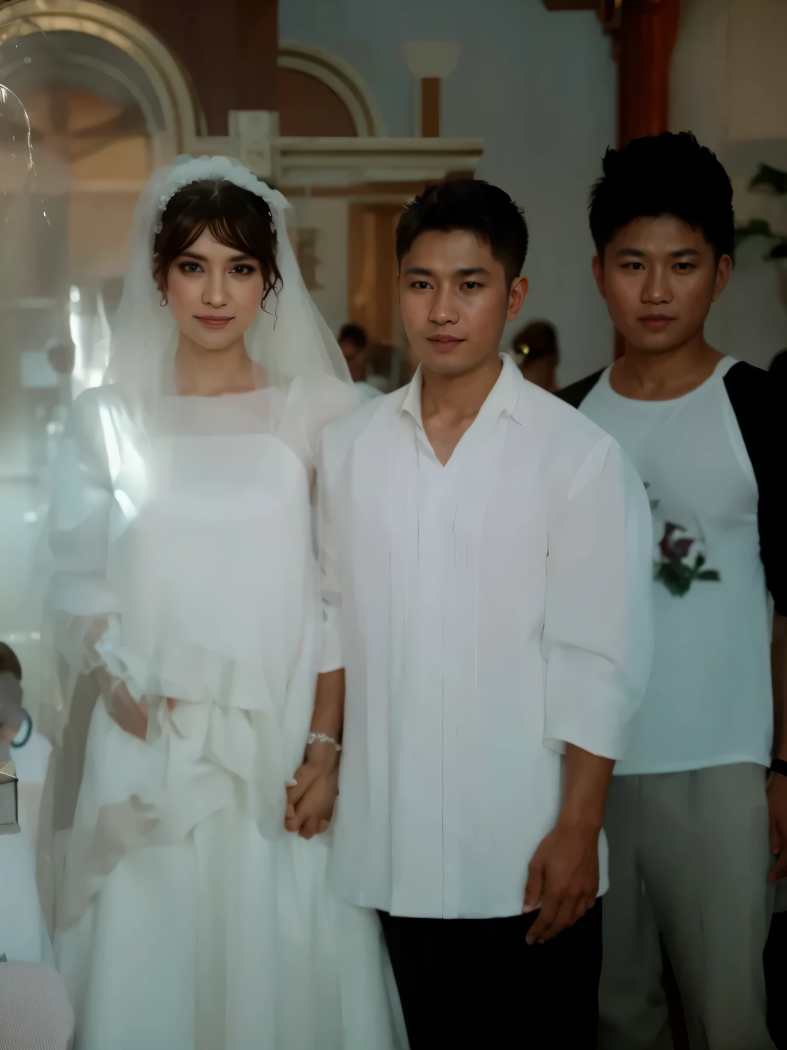 A wedding couple,white gown