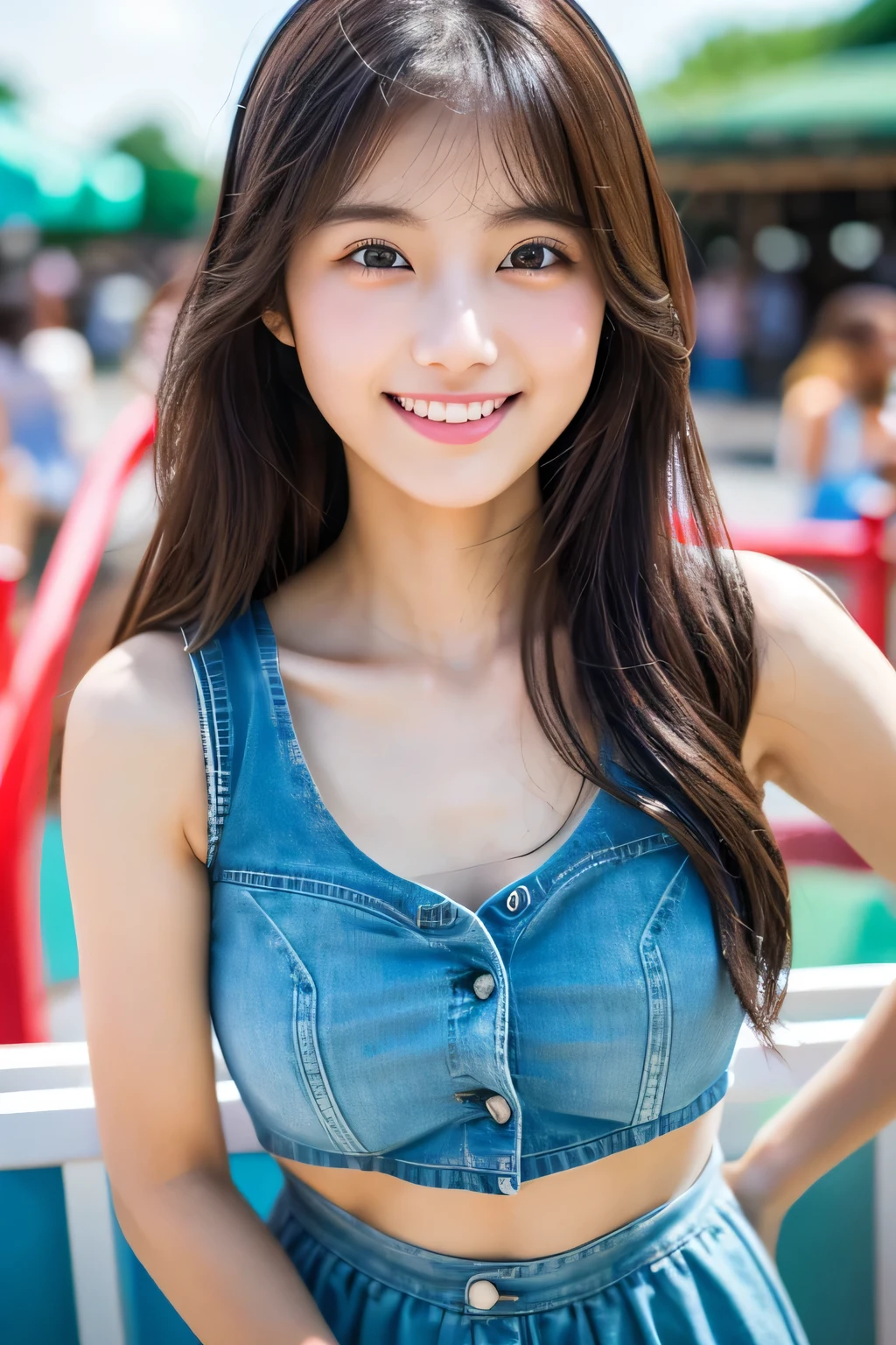 masterpiece, highest quality, Photoreal, Super detailed, finely, High resolution, 8k wallpaper, Professional, Advanced level of detail, Female college student watching soccer, Slender Japan woman, ((facing the front)), detailed clavicle, Medium chest、perfect face, medium long hair, soccer uniform、shorts、gentle smile
