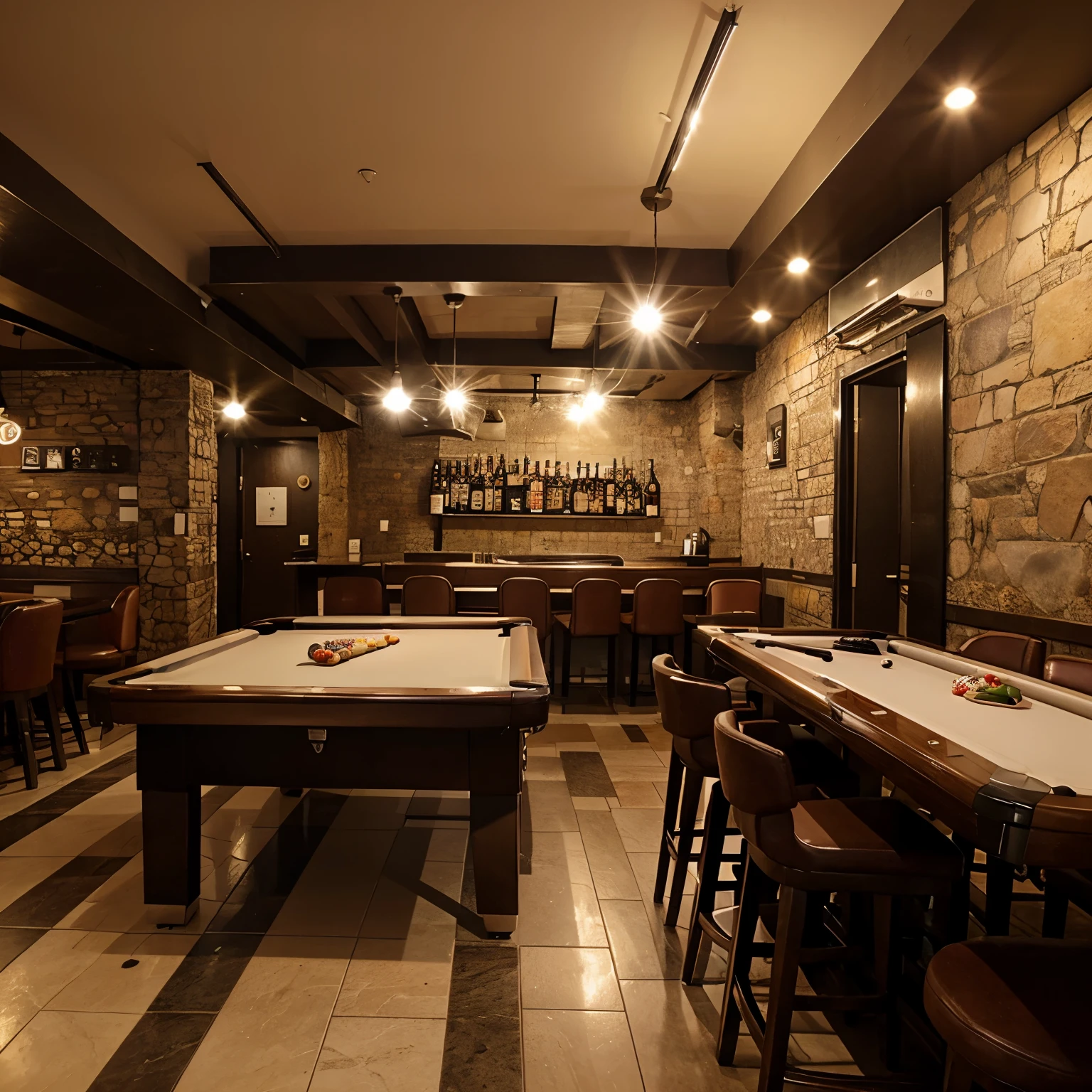 Imagotipo de restaurante bar con mesas de billar
