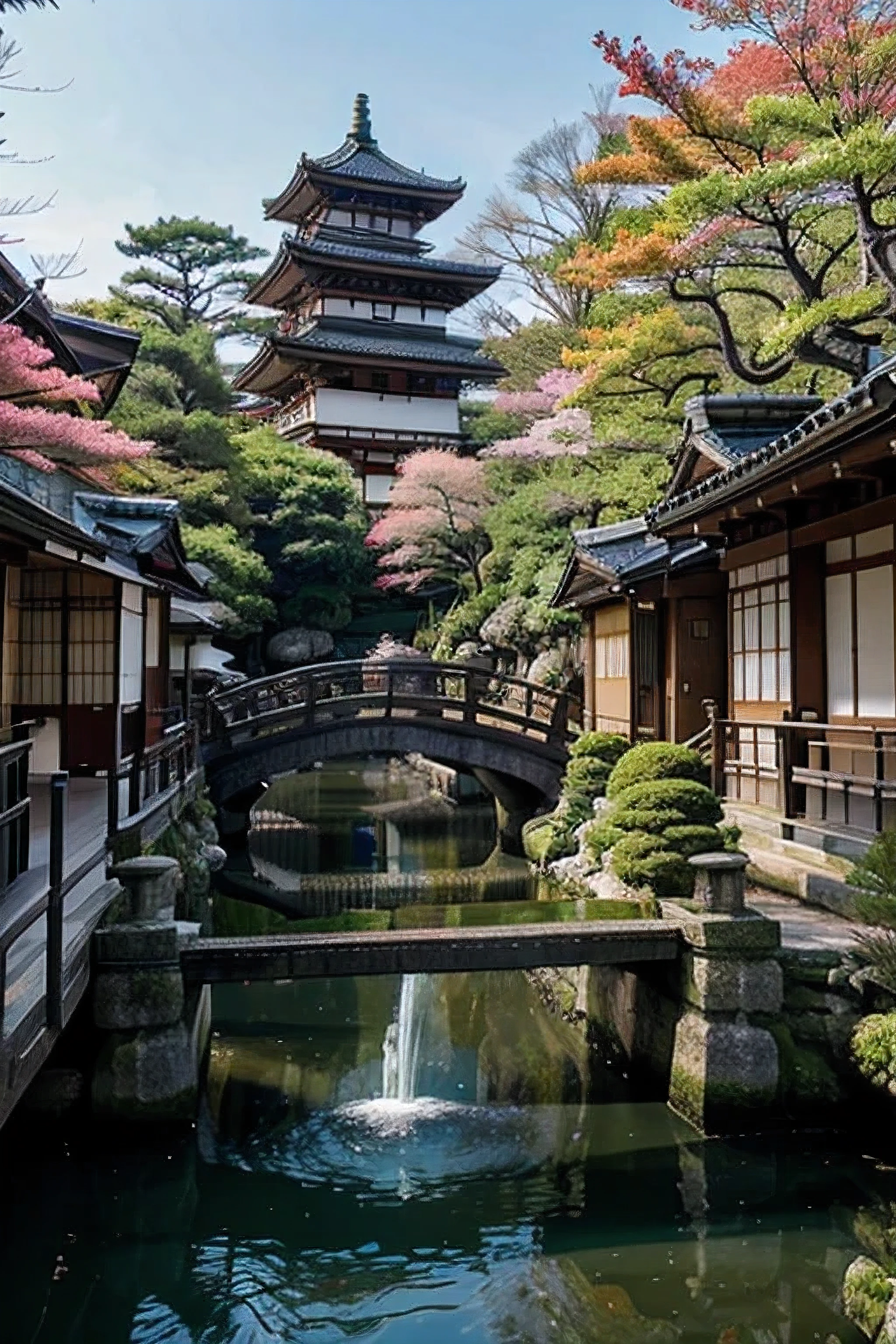 Generate an amazing view of Japan showcasing its natural beauty and cultural landmarks