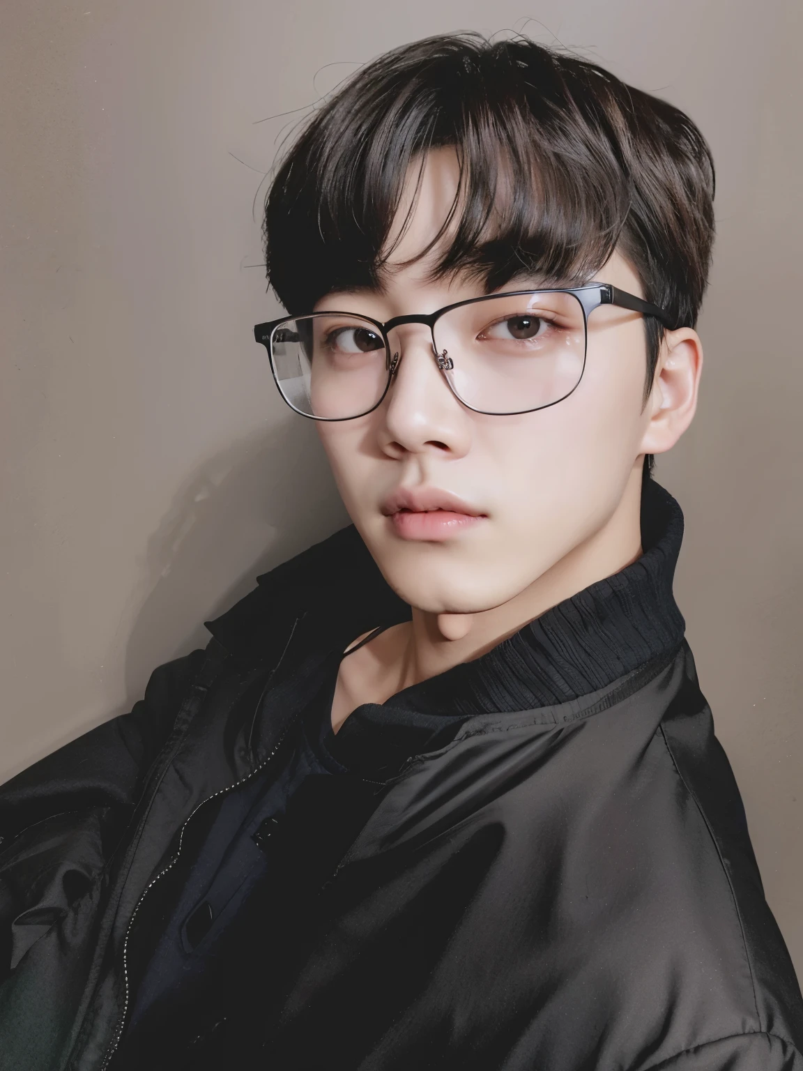 Un primer plano de una persona with glasses y una chaqueta, Kim Doyoung, cai xukun, hyung tae, Jinyoung Shin, Hong junho hyung, with glasses, Jungkook, Heise Jinyao, Yanjun Chengt, foto do perfil, Ulzzang inteligente, con lentes negros, in square frame glasses, taejune kim