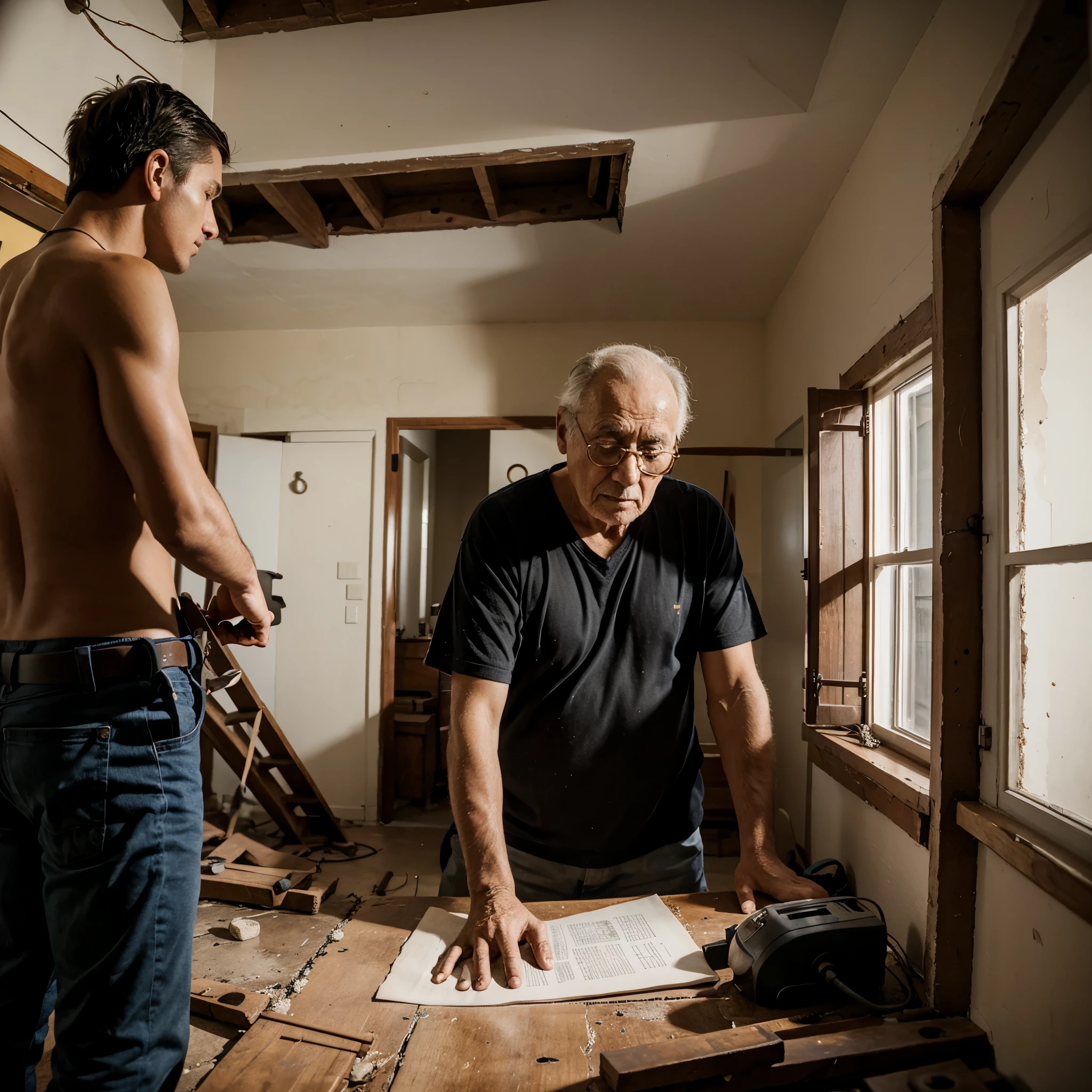 People working into a house to see an old man who was blind 