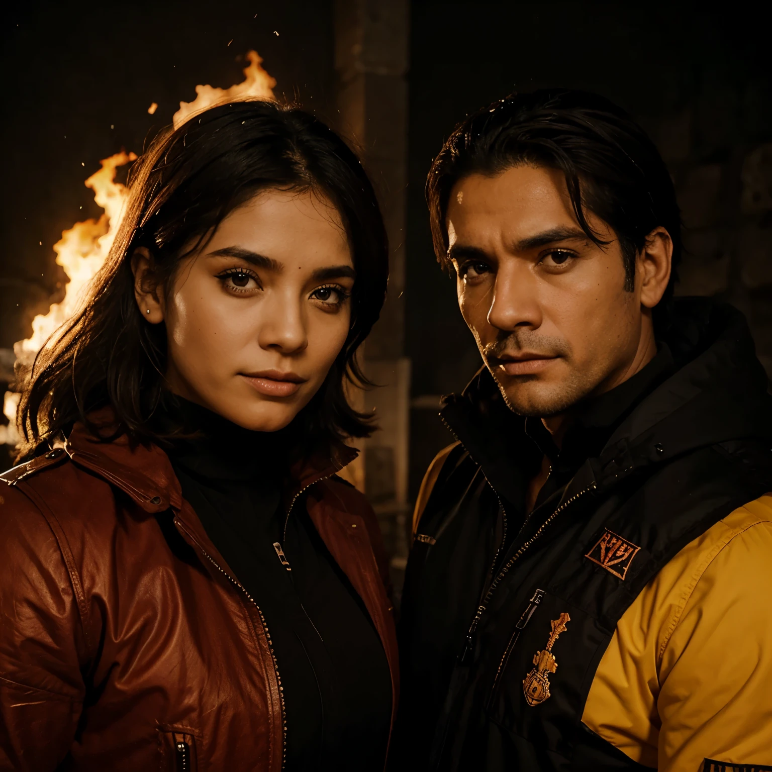 Dos titanes listos para la batalla fuego y oscuridad
