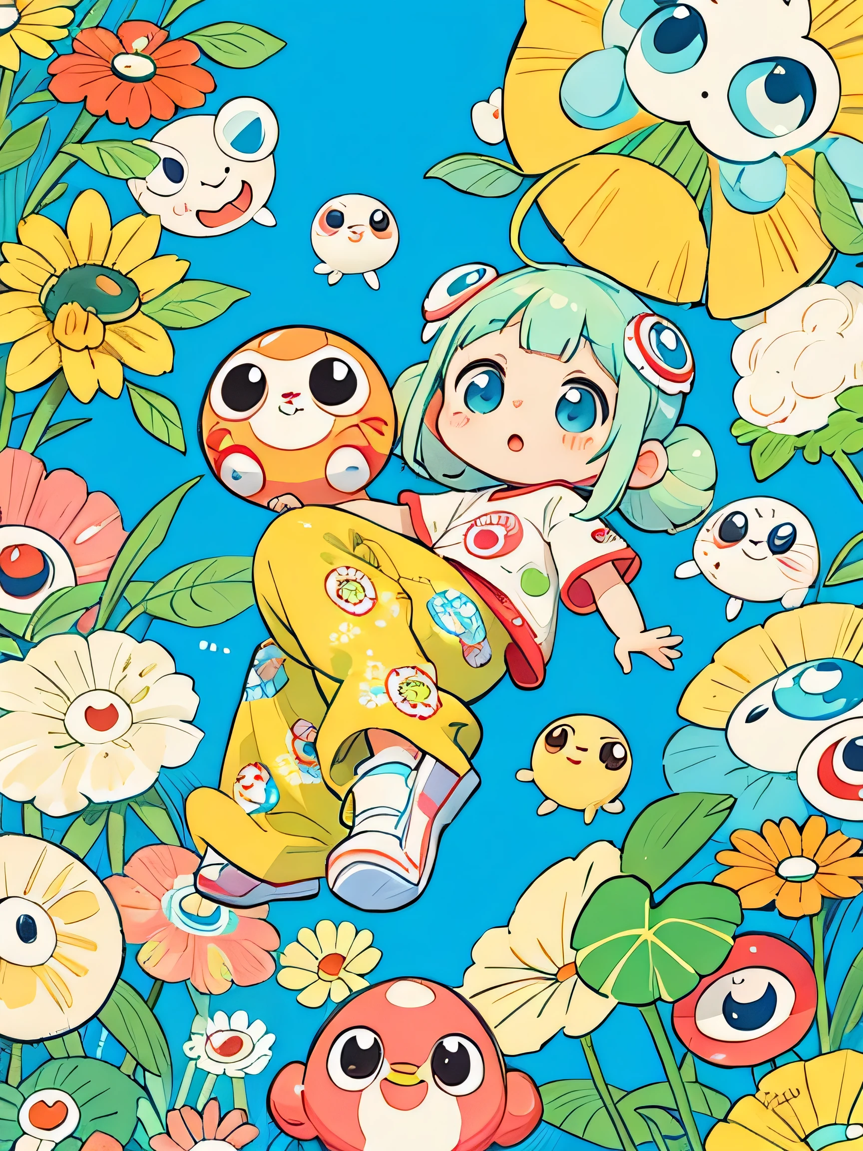 Takashi Murakami style, Kawaii Design, Cute alien, beautiful spring afternoon